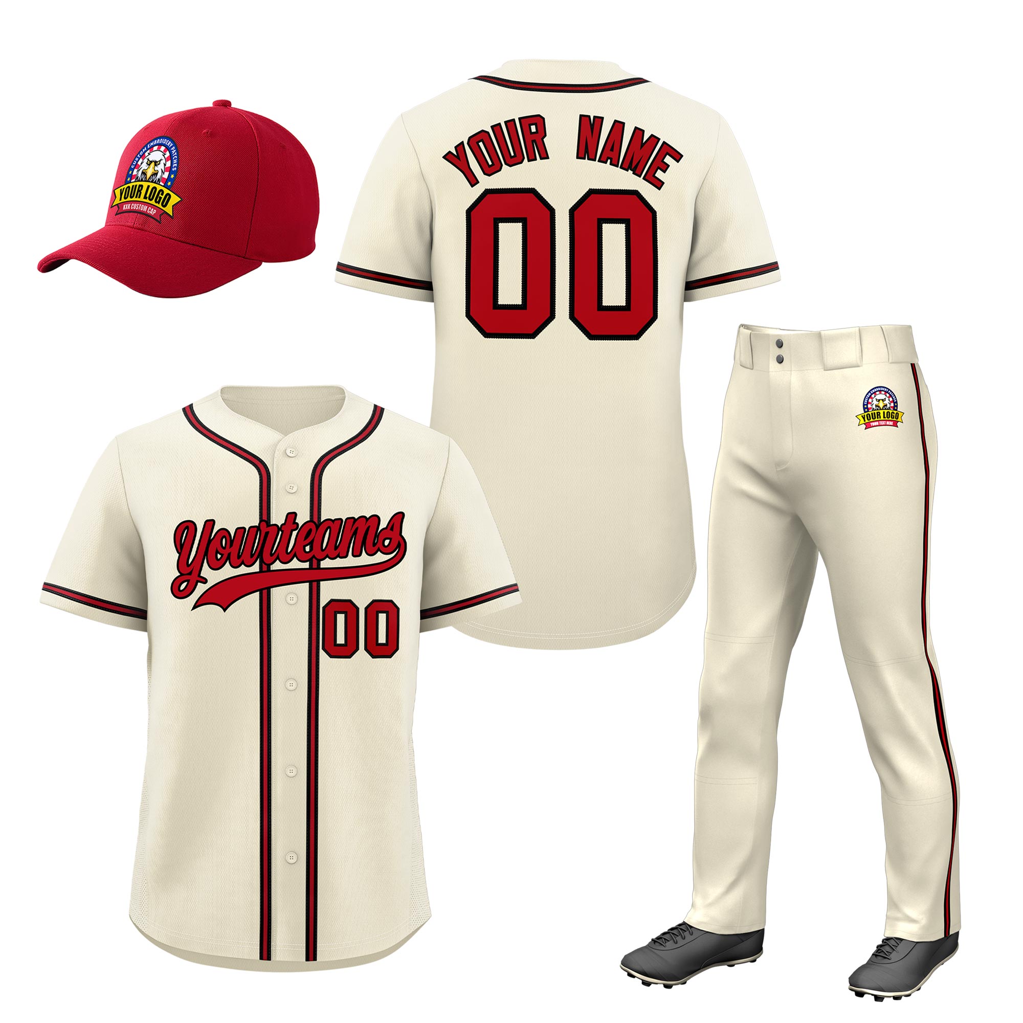 Custom Cream Red Classic Style  Baseball Uniform Jersey/Pants/Hat Package For Team |KXKSHOP