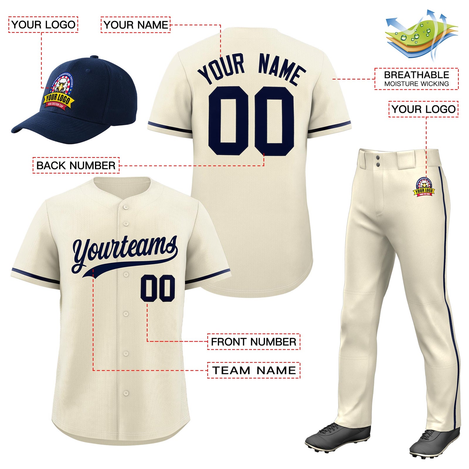 Custom Cream Navy Classic Style  Baseball Uniform Jersey/Pants/Hat Package For Team |KXKSHOP
