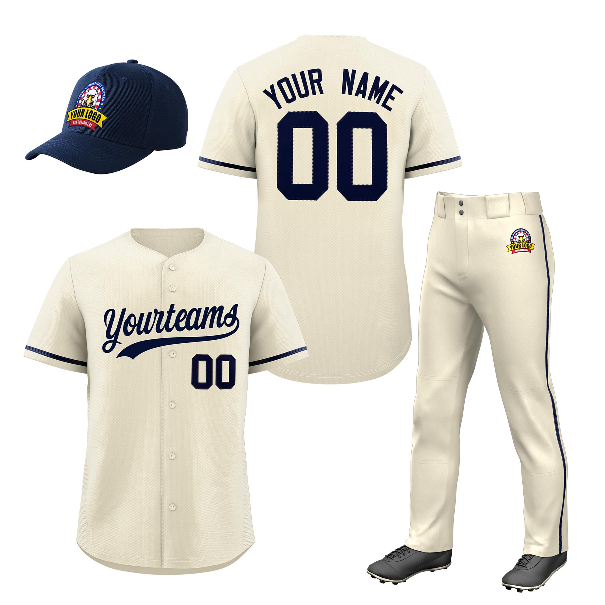 Custom Cream Navy Classic Style  Baseball Uniform Jersey/Pants/Hat Package For Team |KXKSHOP