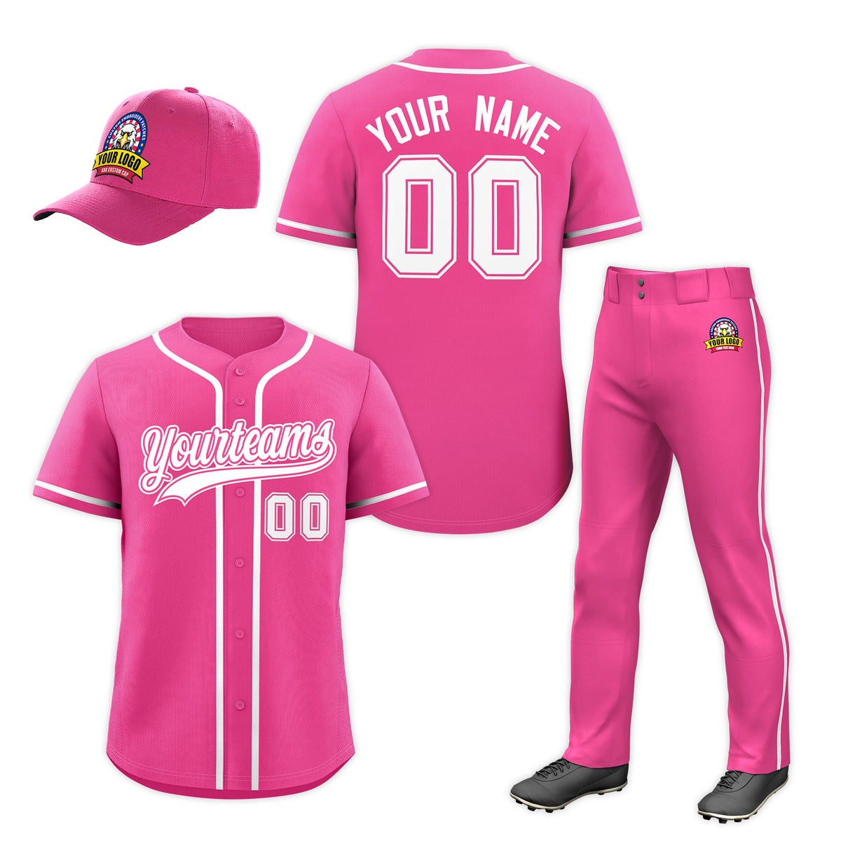 Custom Pink White Classic Style  Baseball Uniform Jersey/Pants/Hat Package For Team |KXKSHOP