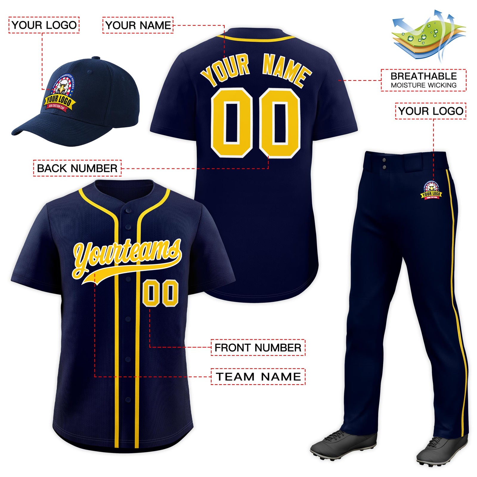 Custom Navy Gold Classic Style  Baseball Uniform Jersey/Pants/Hat Package For Team |KXKSHOP