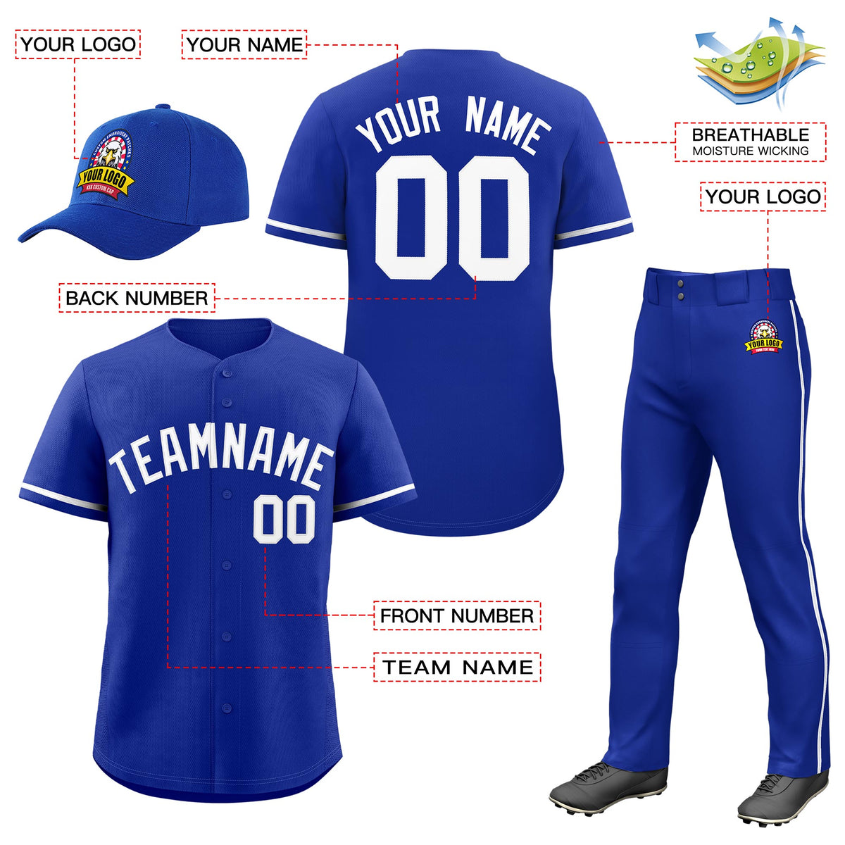 Custom Royal Blue White Classic Style  Baseball Uniform Jersey/Pants/Hat Package For Team |KXKSHOP