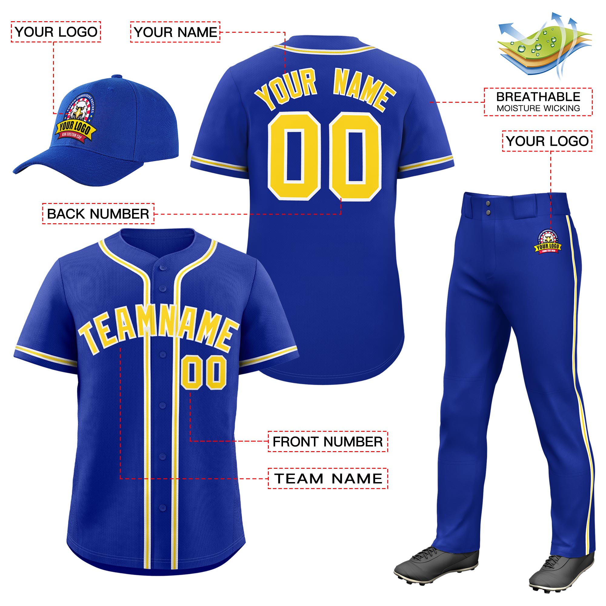 Custom Royal Blue Gold Classic Style  Baseball Uniform Jersey/Pants/Hat Package For Team |KXKSHOP