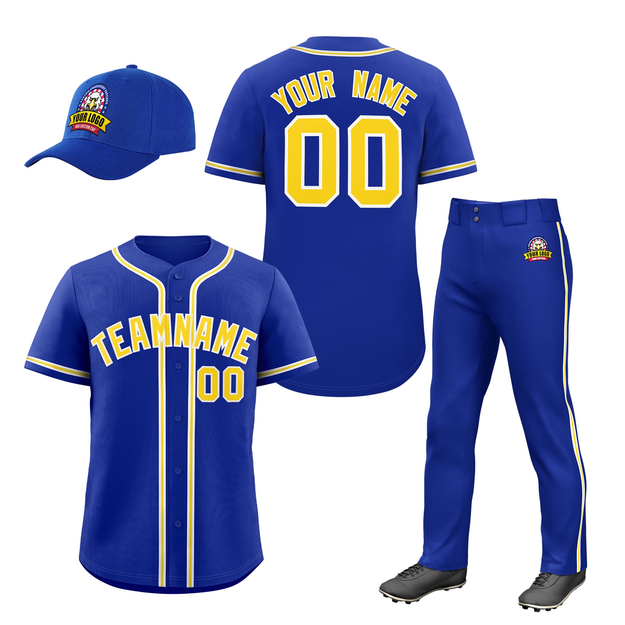 Custom Royal Blue Gold Classic Style  Baseball Uniform Jersey/Pants/Hat Package For Team |KXKSHOP