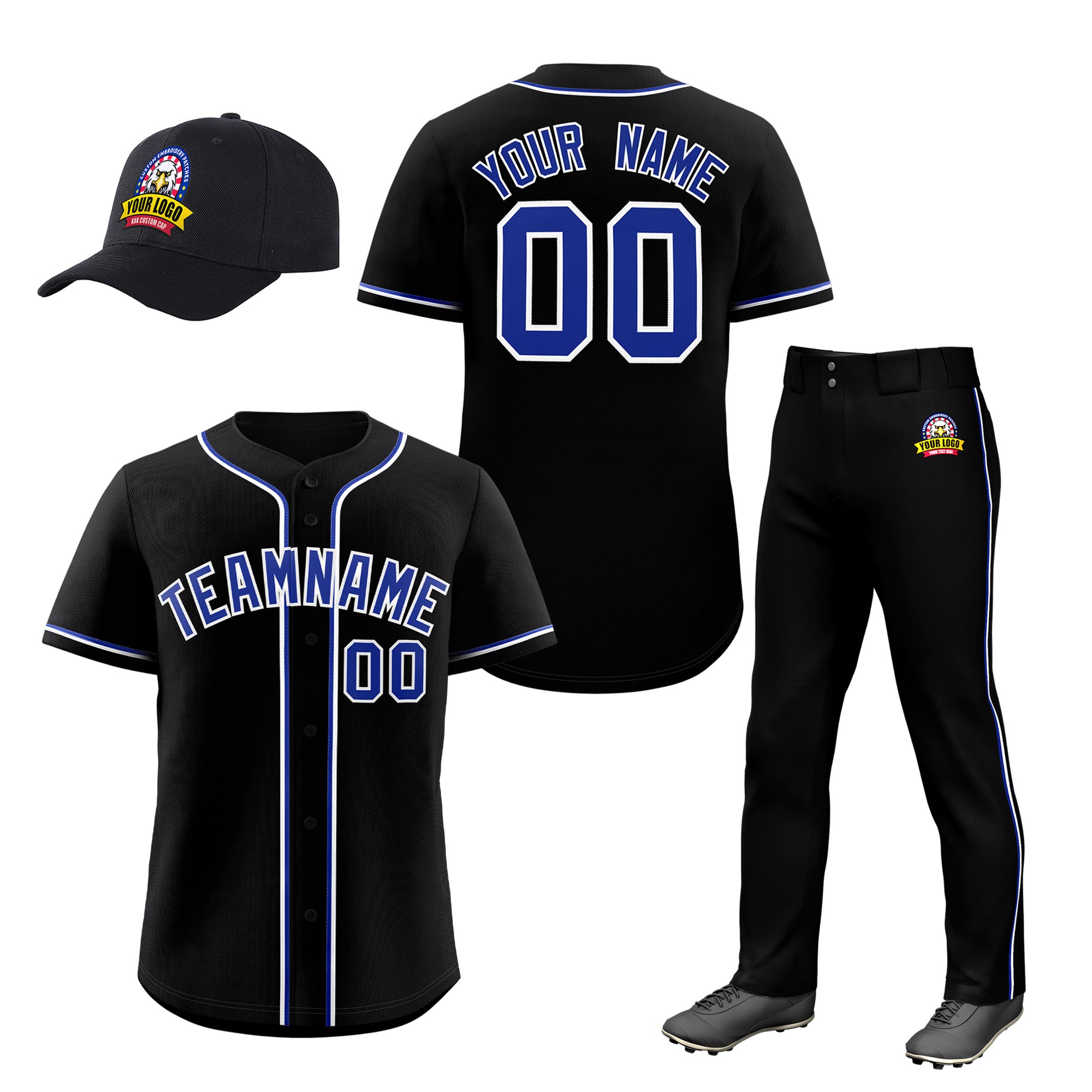 Custom Black Royal Blue Classic Style  Baseball Uniform Jersey/Pants/Hat Package For Team |KXKSHOP