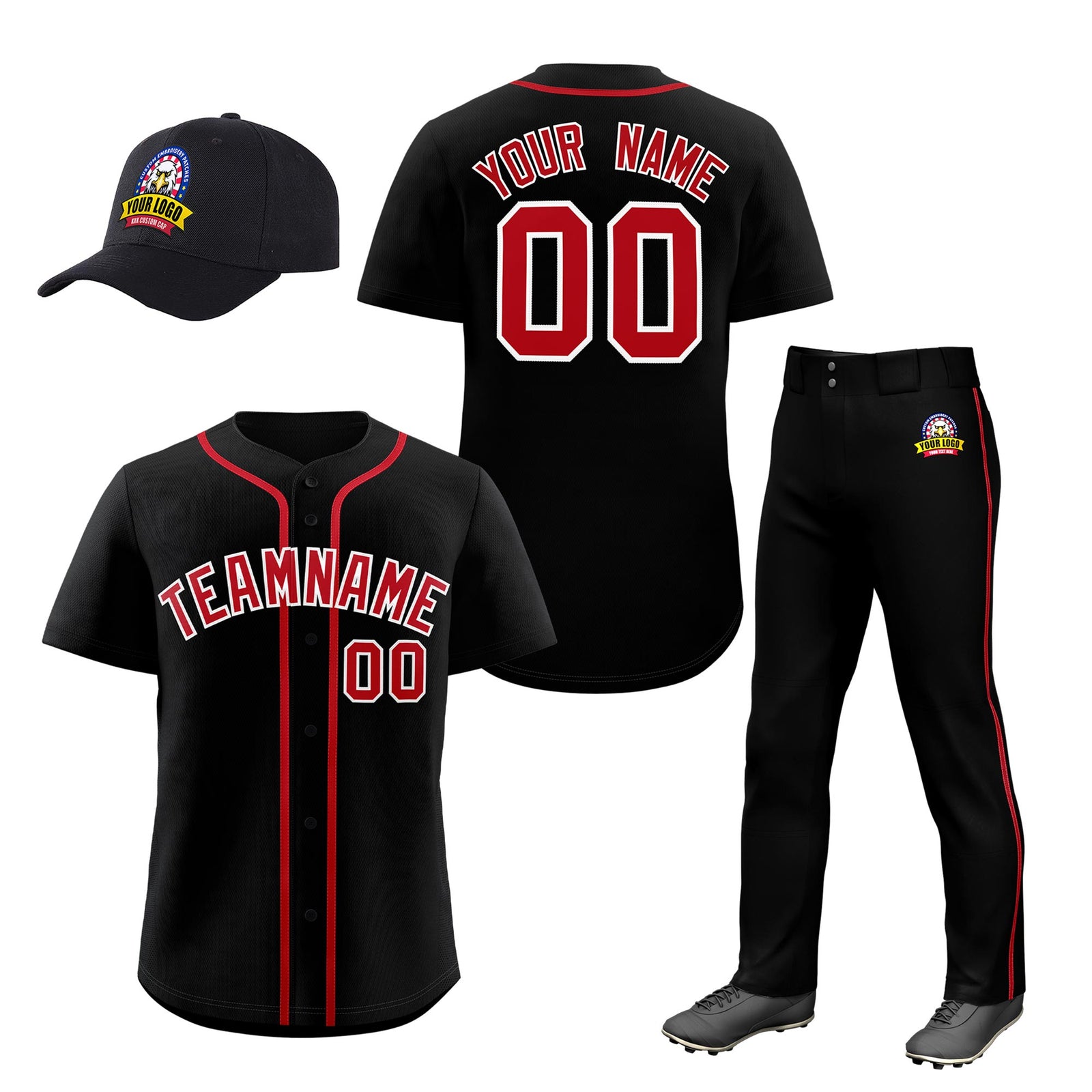 Custom Black Red Classic Style  Baseball Uniform Jersey/Pants/Hat Package For Team |KXKSHOP