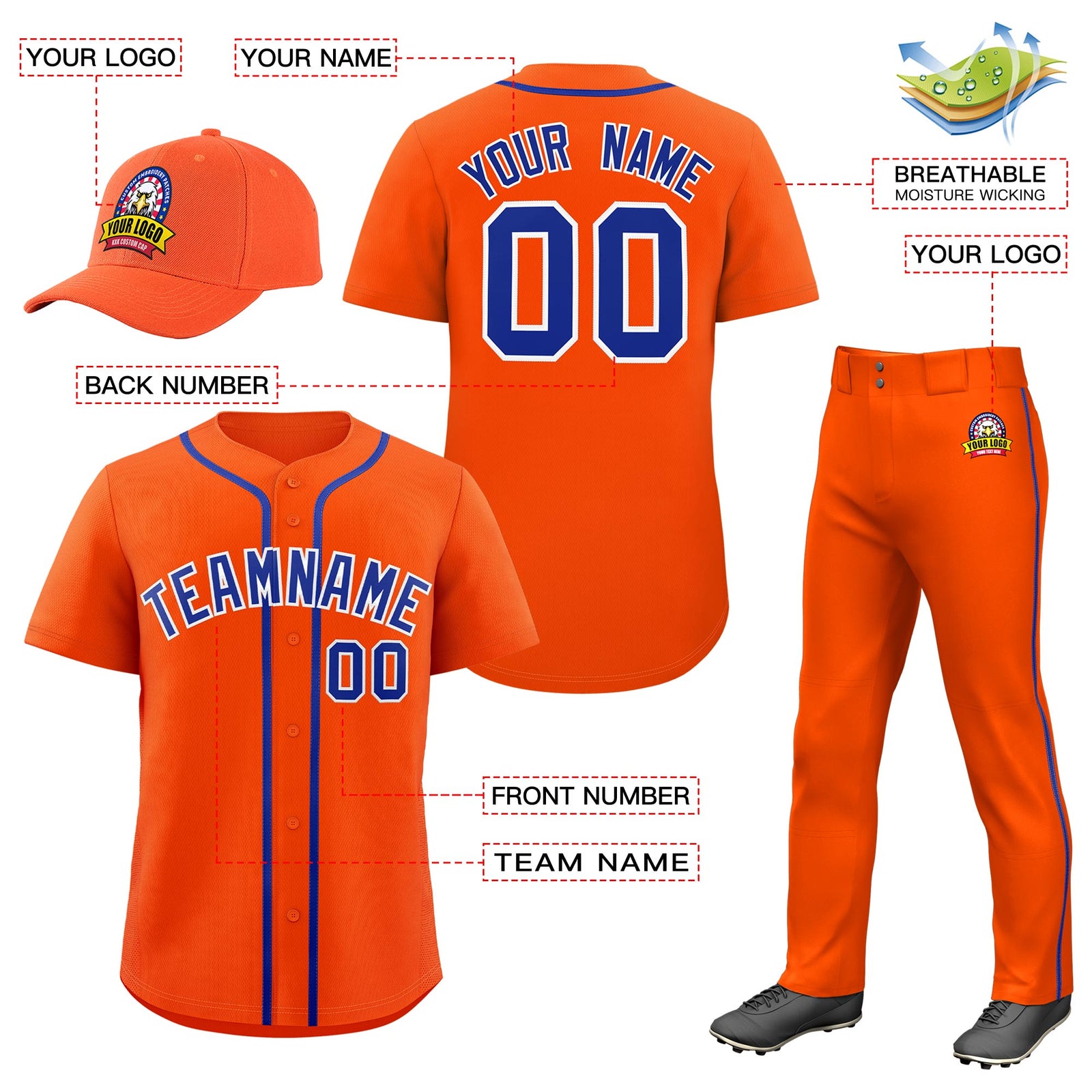 Custom Orange Royal Blue Classic Style  Baseball Uniform Jersey/Pants/Hat Package For Team |KXKSHOP