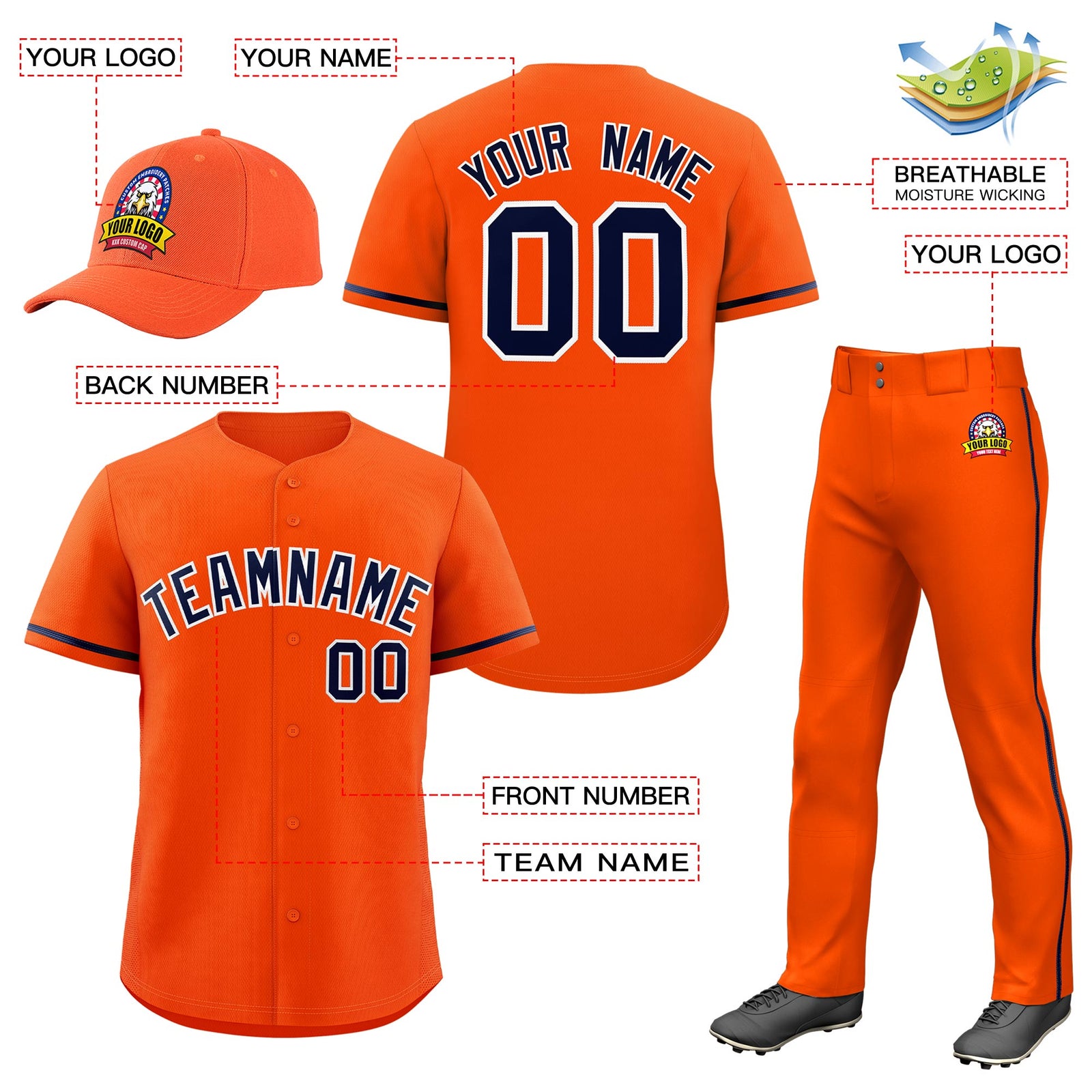 Custom Orange Navy Classic Style  Baseball Uniform Jersey/Pants/Hat Package For Team |KXKSHOP