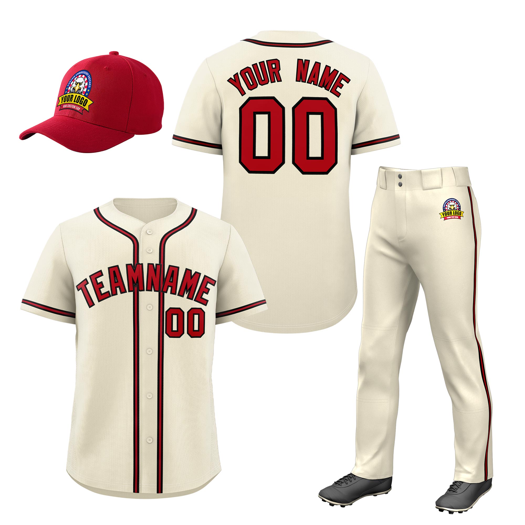 Custom Cream Red Classic Style  Baseball Uniform Jersey/Pants/Hat Package For Team |KXKSHOP