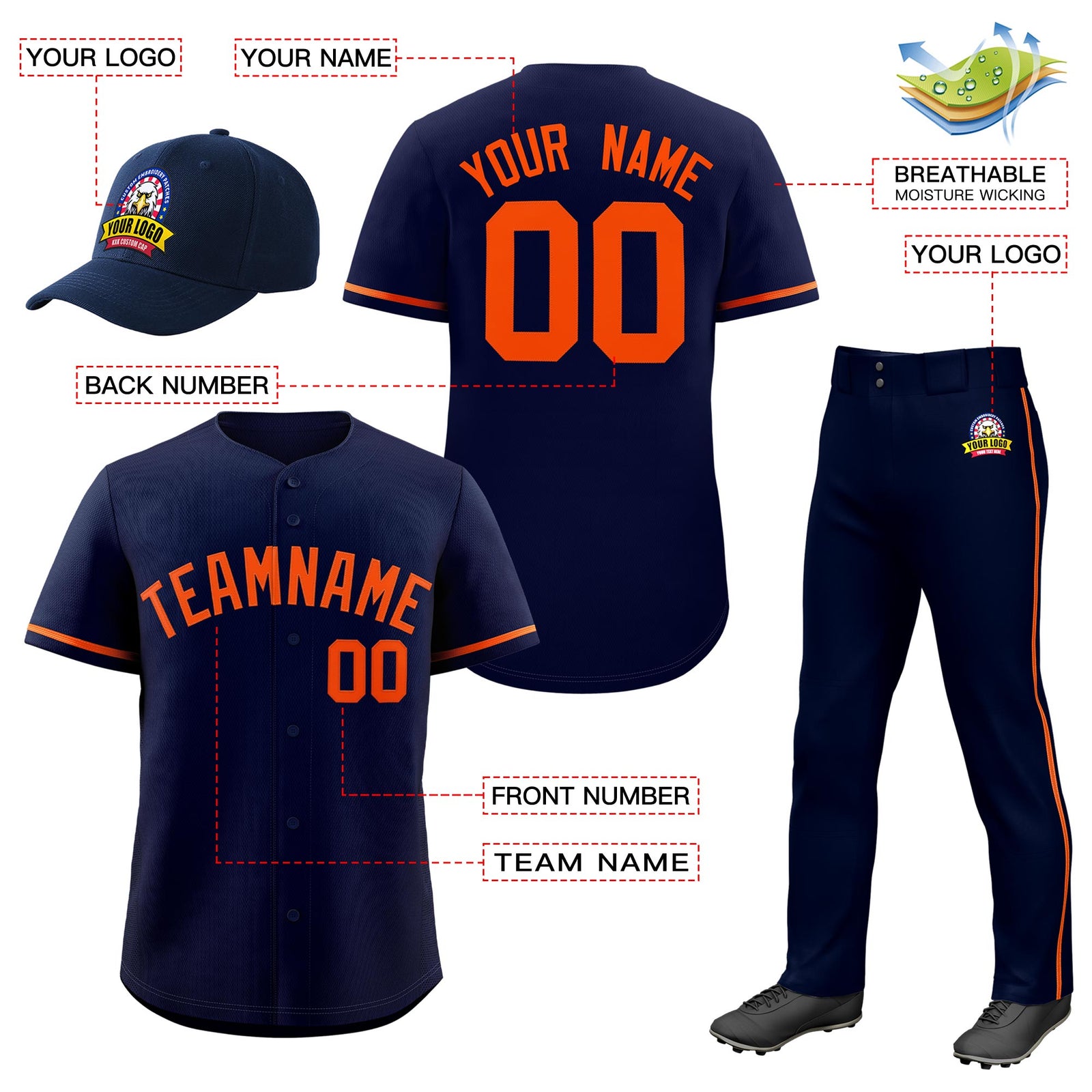 Custom Navy Orange Classic Style  Baseball Uniform Jersey/Pants/Hat Package For Team |KXKSHOP