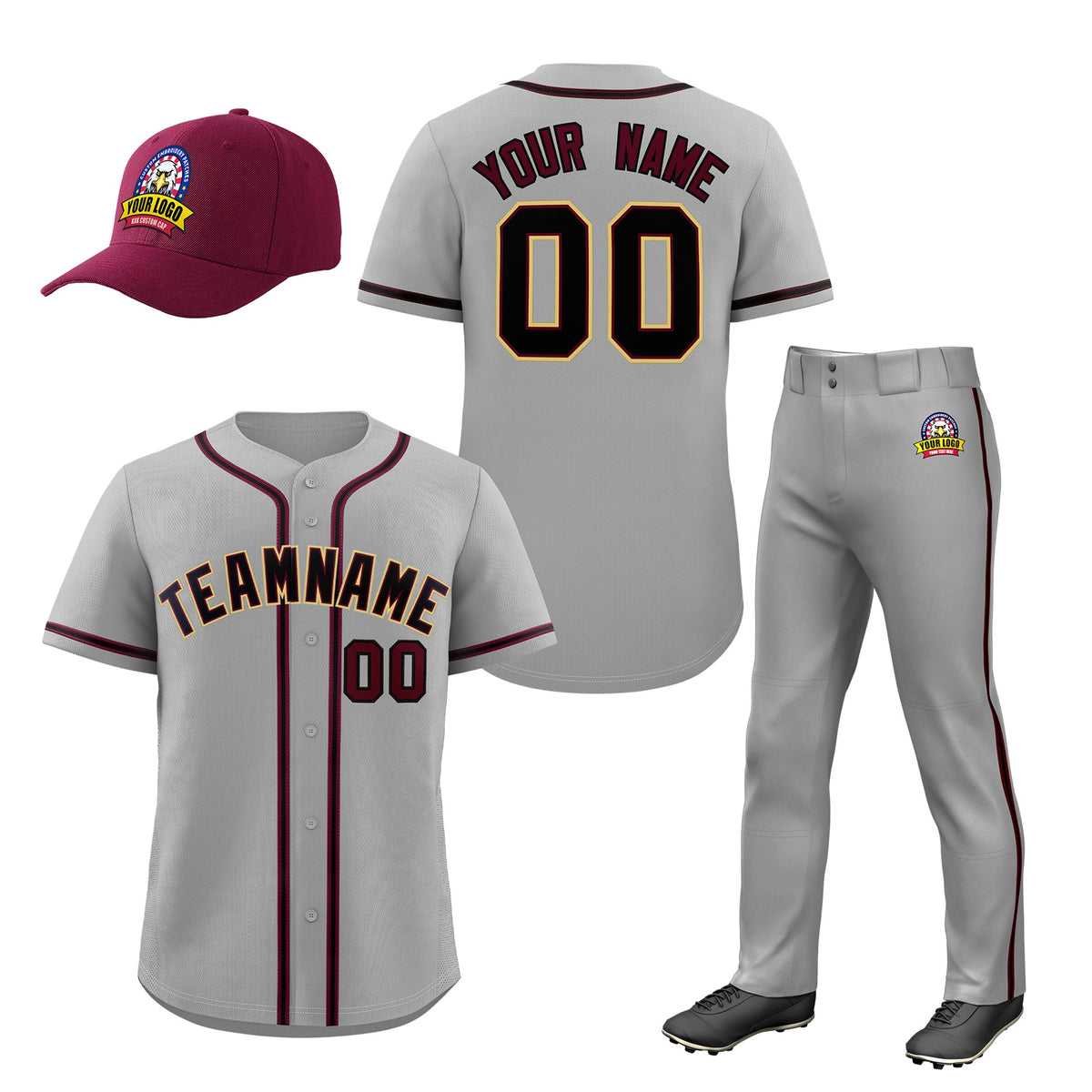 Custom Gray Crimson Classic Style  Baseball Uniform Jersey/Pants/Hat Package For Team |KXKSHOP