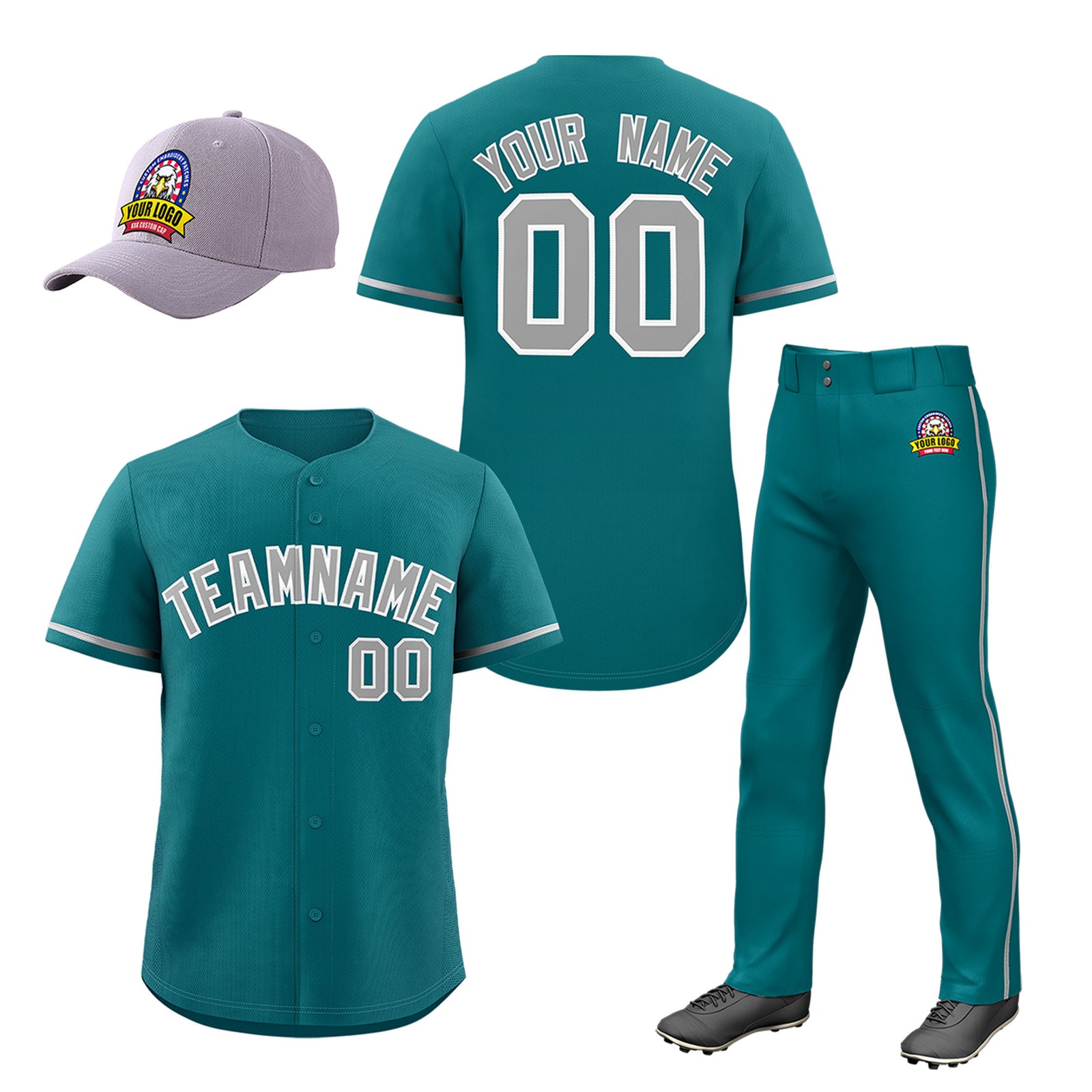 Custom Teal Gray Classic Style  Baseball Uniform Jersey/Pants/Hat Package For Team |KXKSHOP