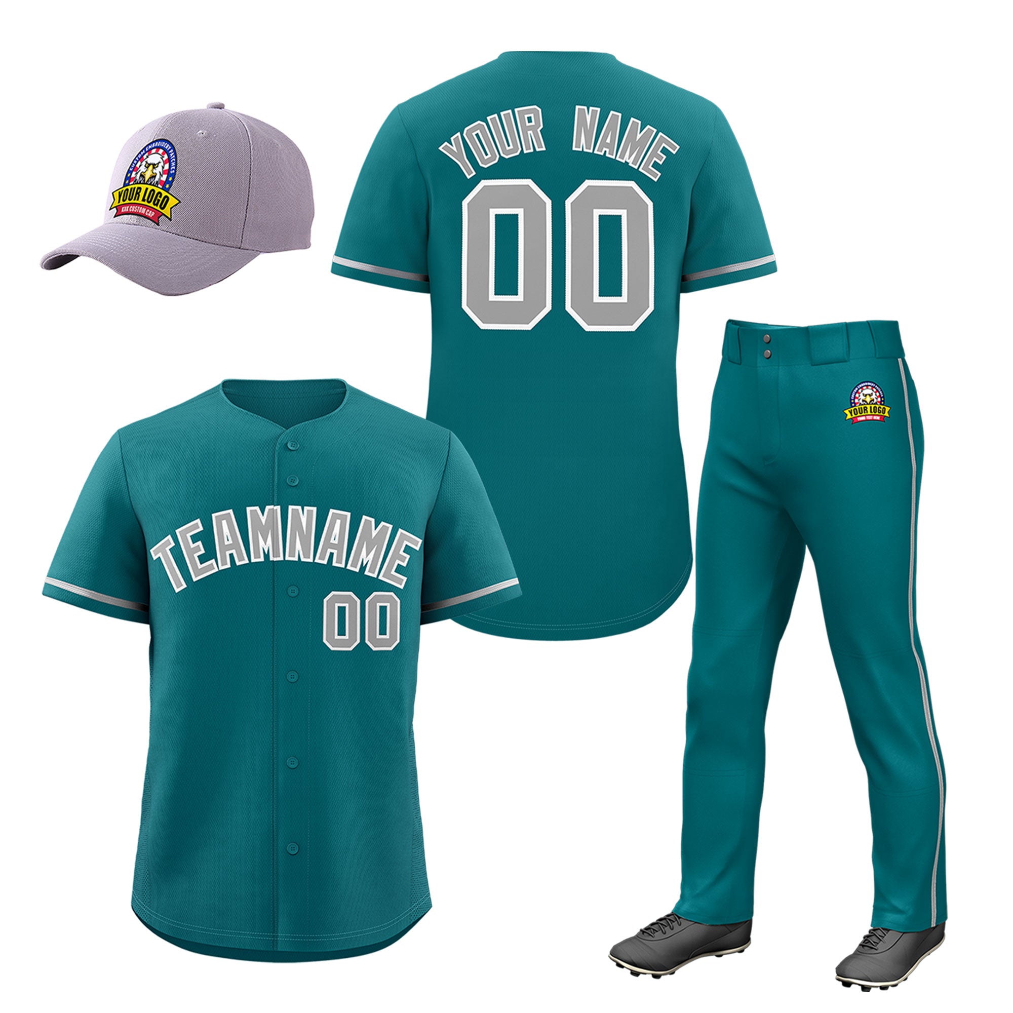 Custom Teal Gray Classic Style  Baseball Uniform Jersey/Pants/Hat Package For Team |KXKSHOP