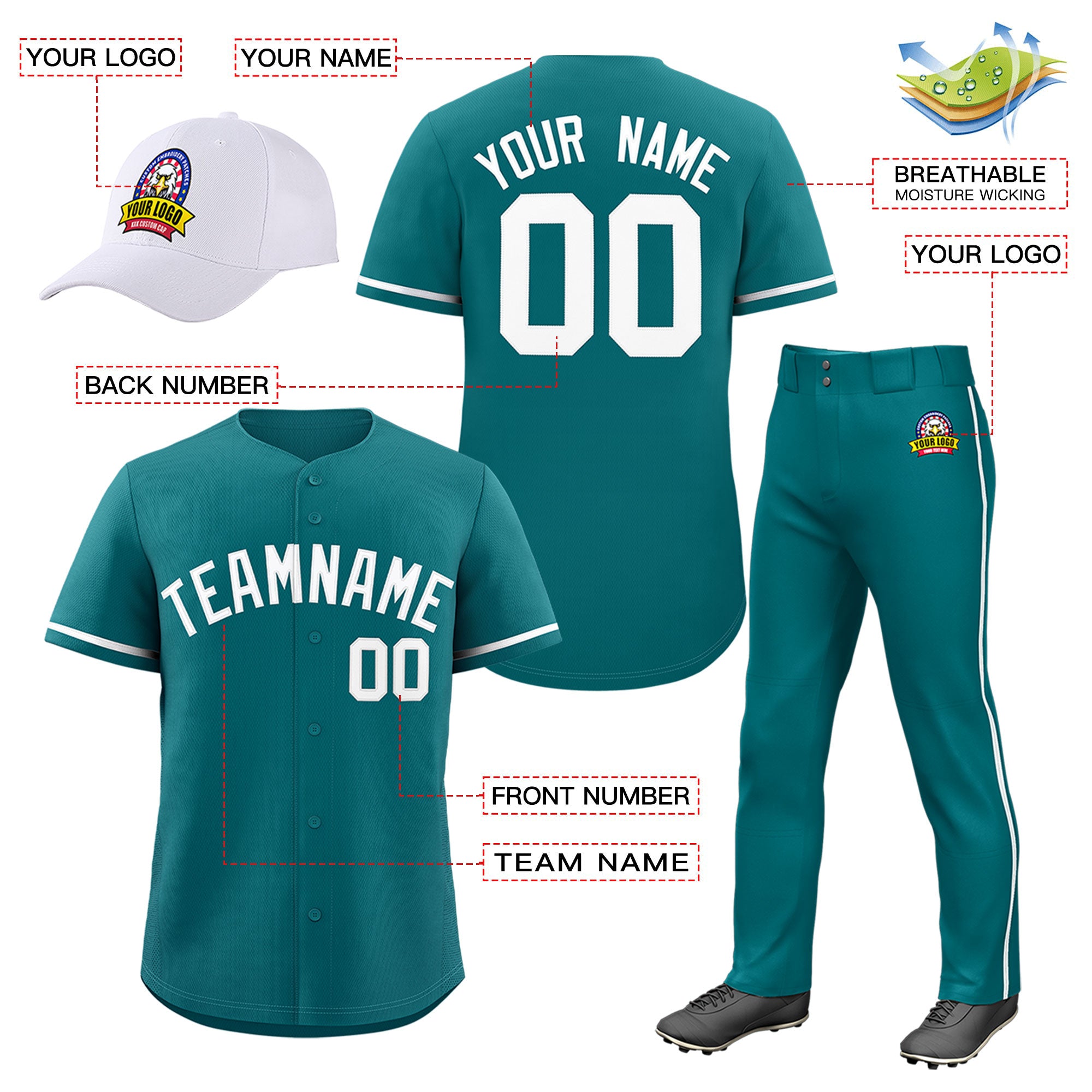 Custom Teal Navy Classic Style  Baseball Uniform Jersey/Pants/Hat Package For Team |KXKSHOP