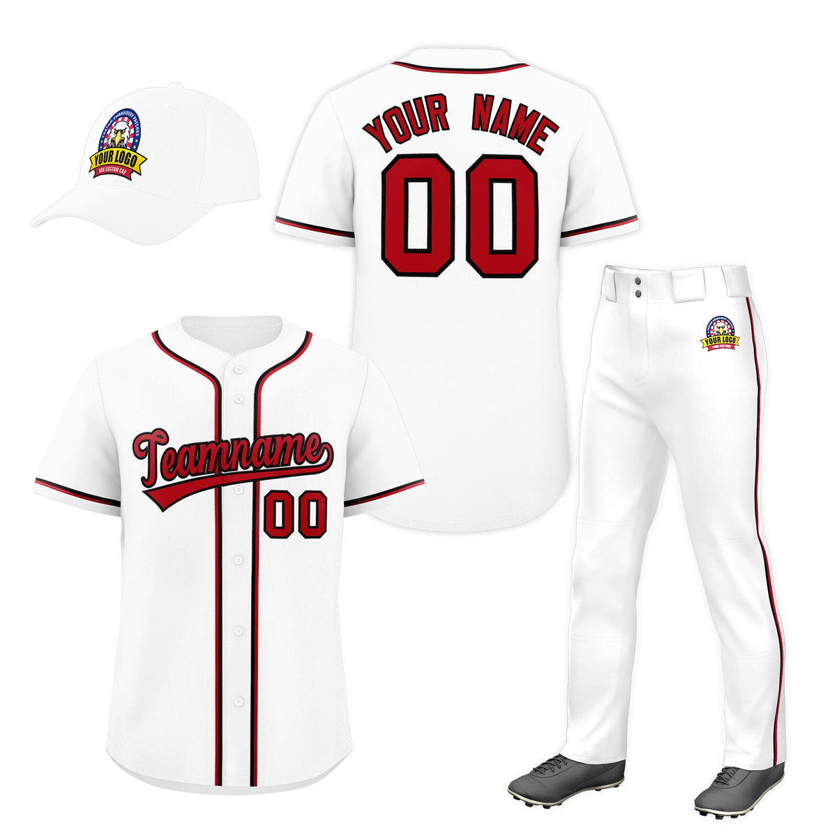 Custom White Red Classic Style  Baseball Uniform Jersey/Pants/Hat Package For Team |KXKSHOP