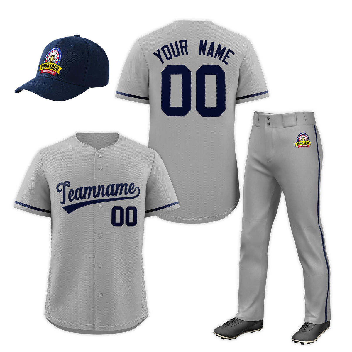 Custom Gray Navy Classic Style  Baseball Uniform Jersey/Pants/Hat Package For Team |KXKSHOP