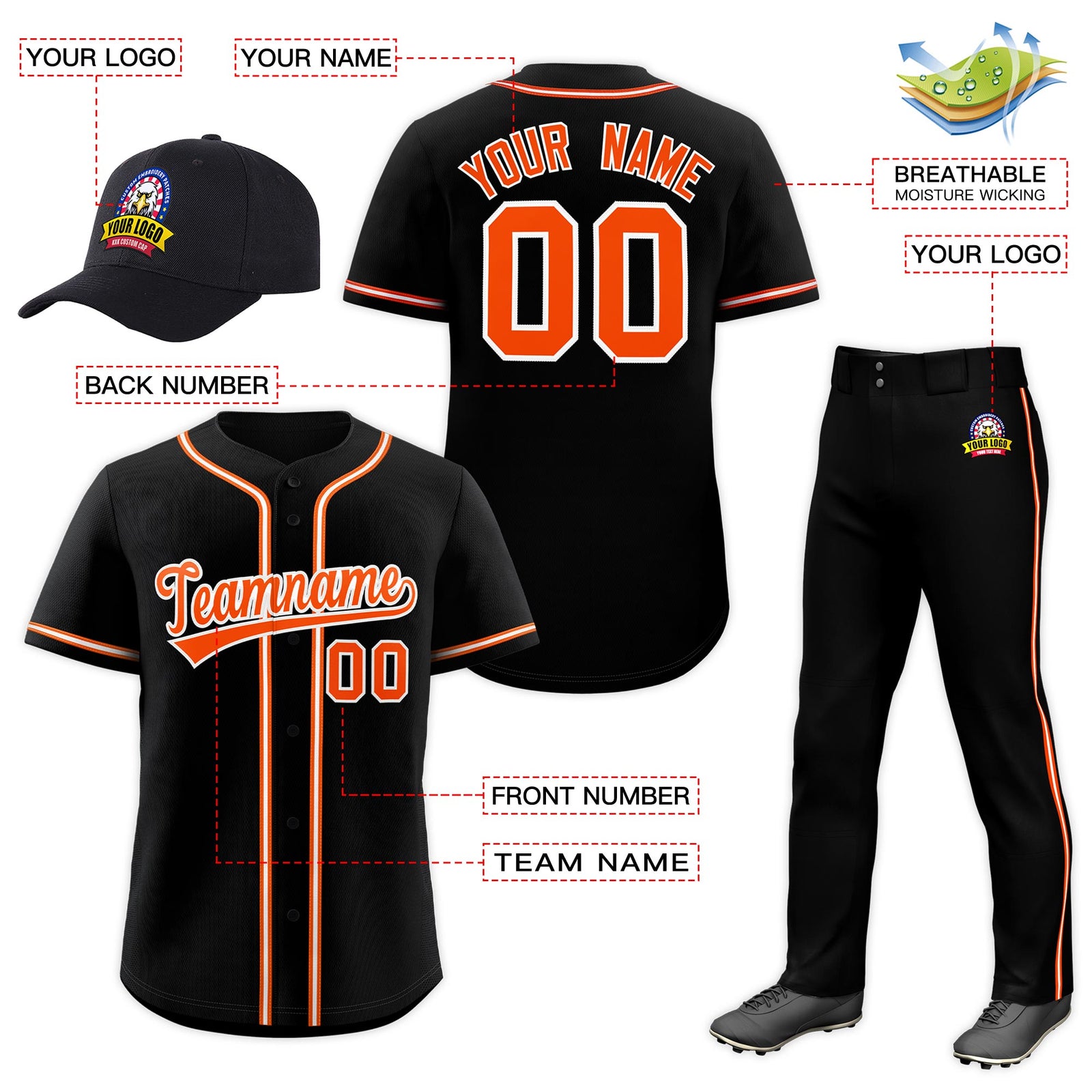 Custom Black Orange Classic Style  Baseball Uniform Jersey/Pants/Hat Package For Team |KXKSHOP