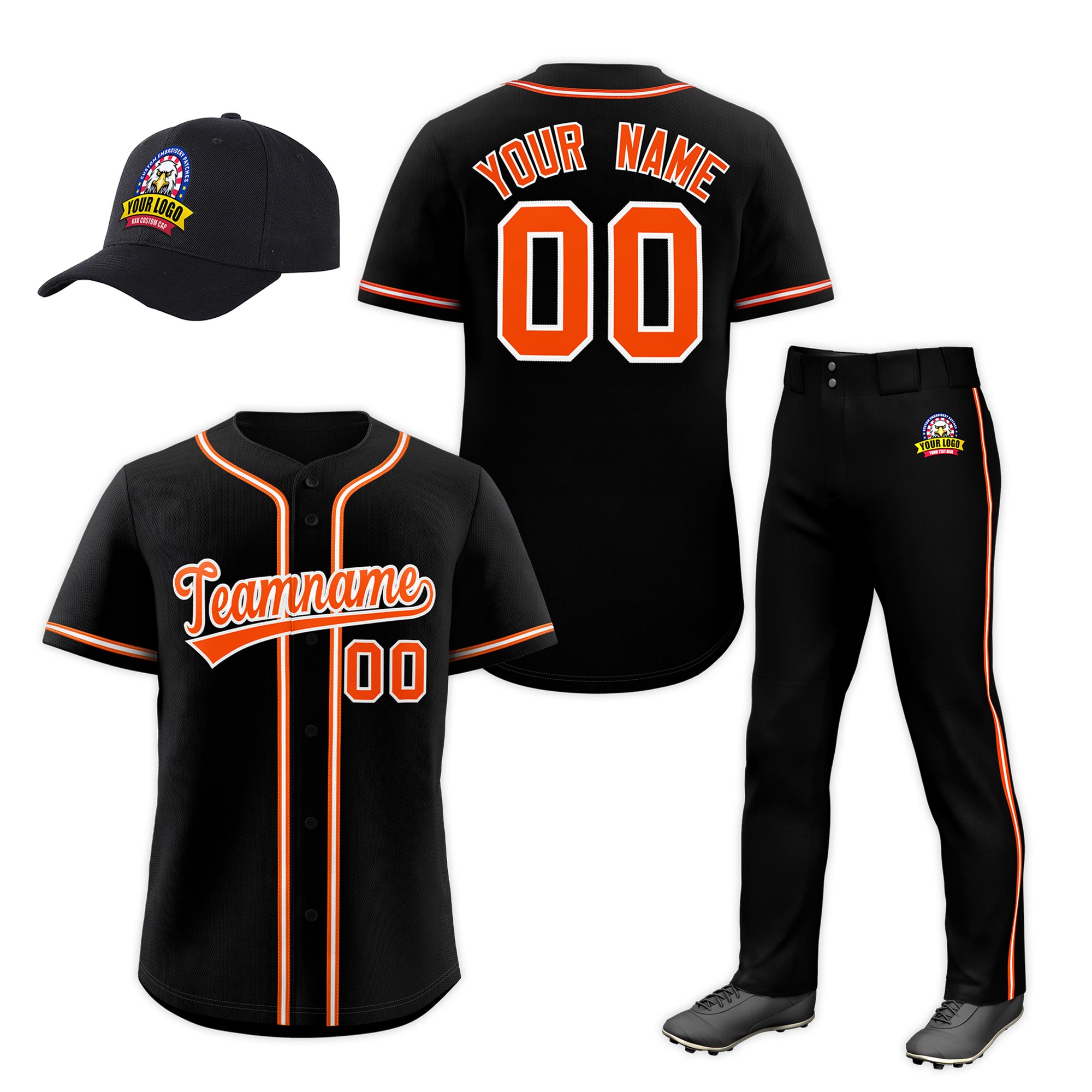 Custom Black Orange Classic Style  Baseball Uniform Jersey/Pants/Hat Package For Team |KXKSHOP