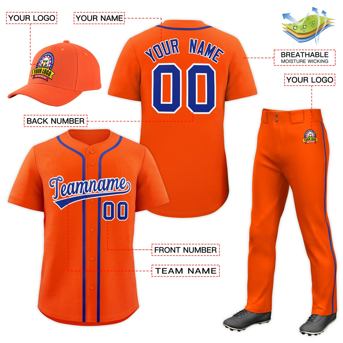 Custom Orange Royal Blue Classic Style  Baseball Uniform Jersey/Pants/Hat Package For Team |KXKSHOP