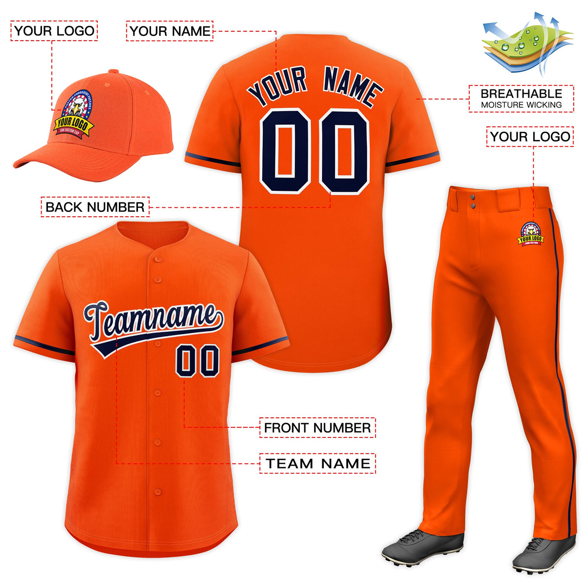 Custom Orange Navy Classic Style  Baseball Uniform Jersey/Pants/Hat Package For Team |KXKSHOP