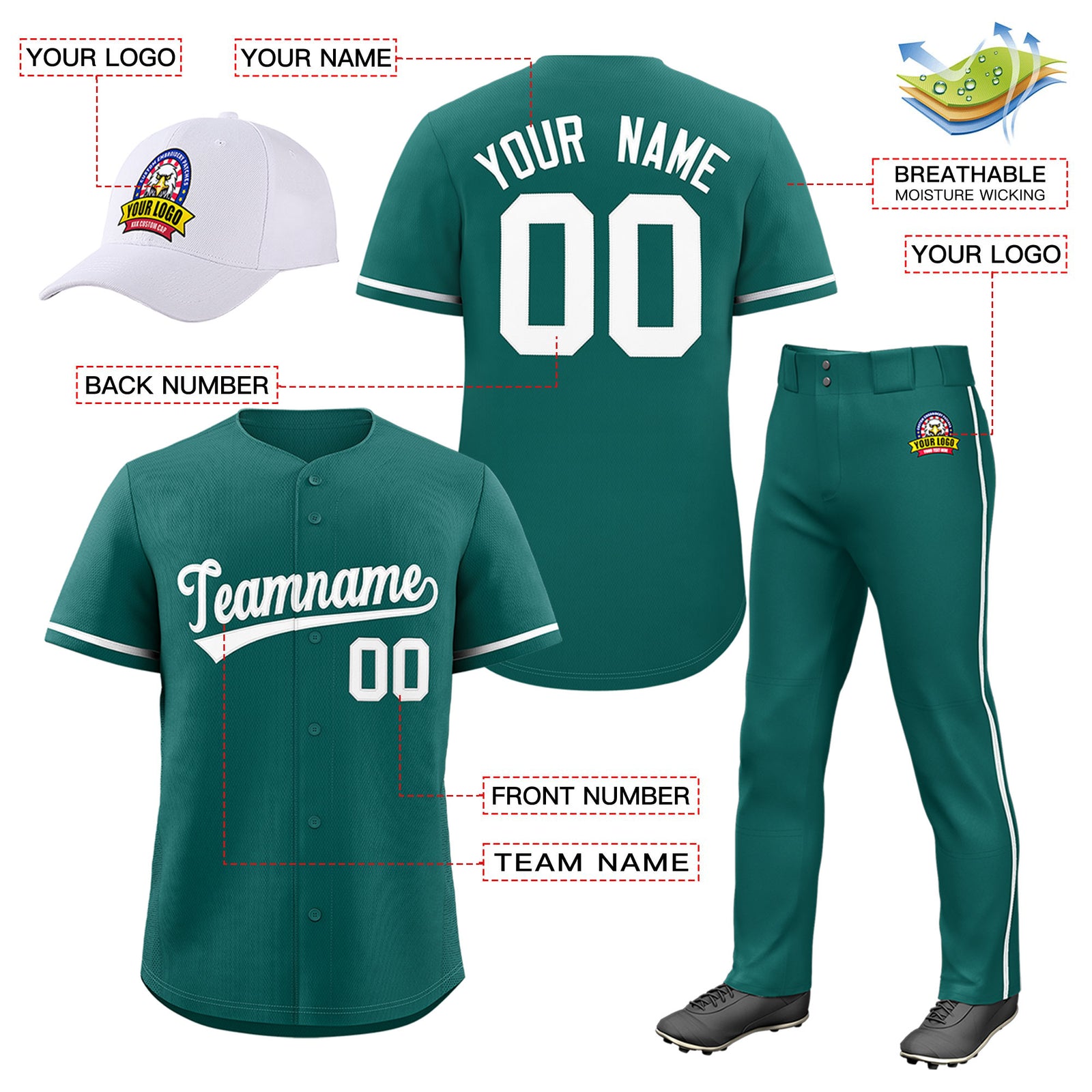 Custom Teal White Classic Style  Baseball Uniform Jersey/Pants/Hat Package For Team |KXKSHOP