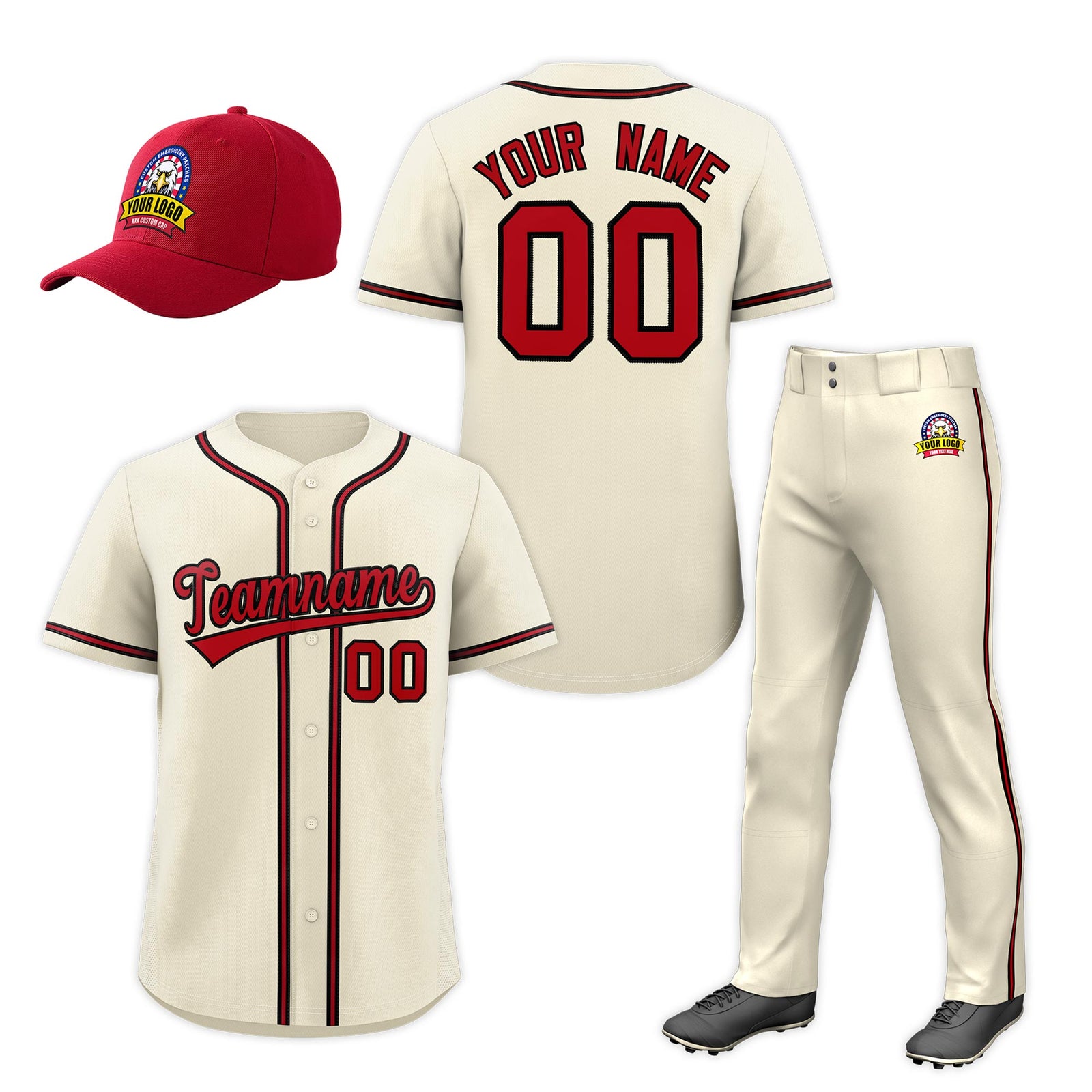 Custom Cream Red Classic Style  Baseball Uniform Jersey/Pants/Hat Package For Team |KXKSHOP