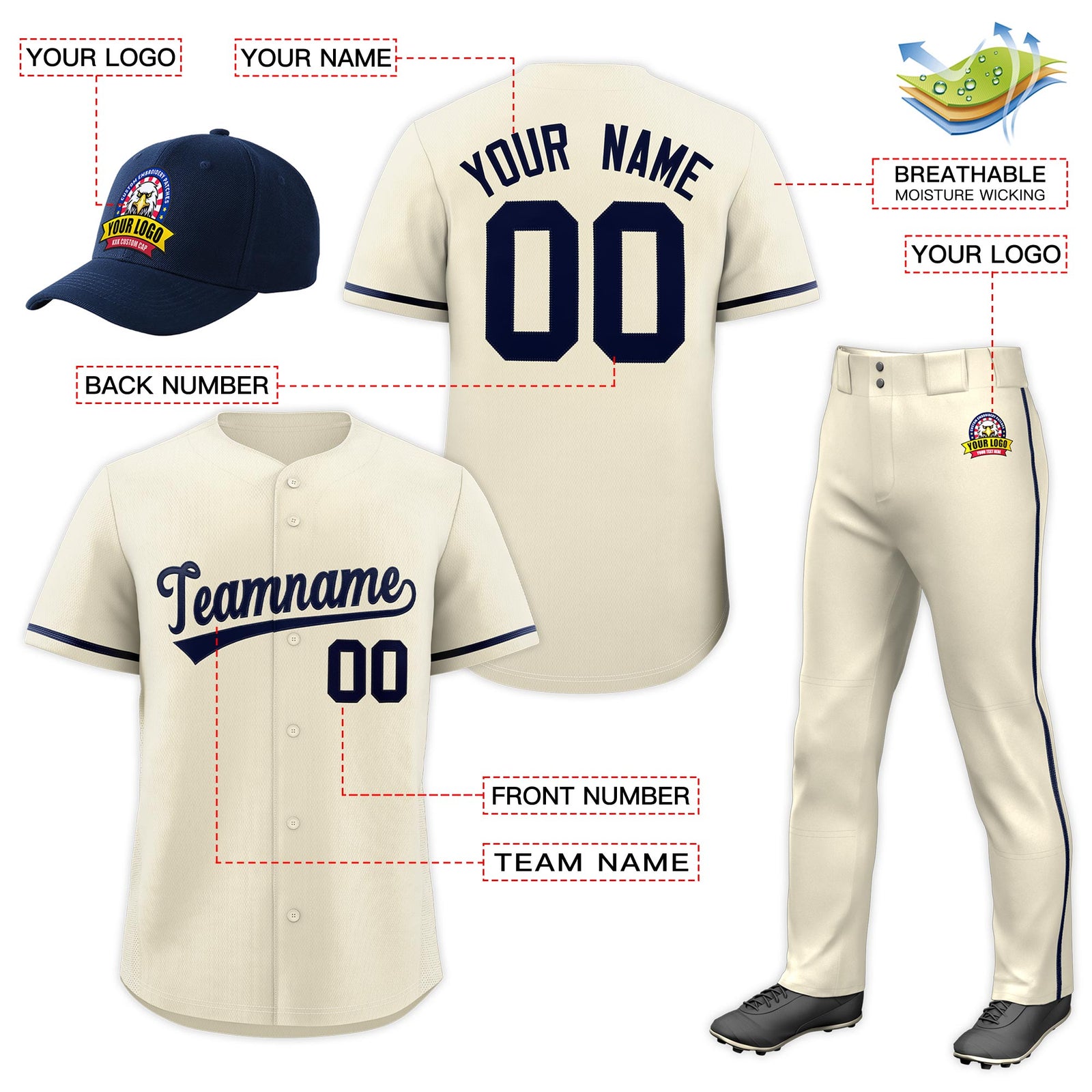 Custom Cream Navy Classic Style  Baseball Uniform Jersey/Pants/Hat Package For Team |KXKSHOP