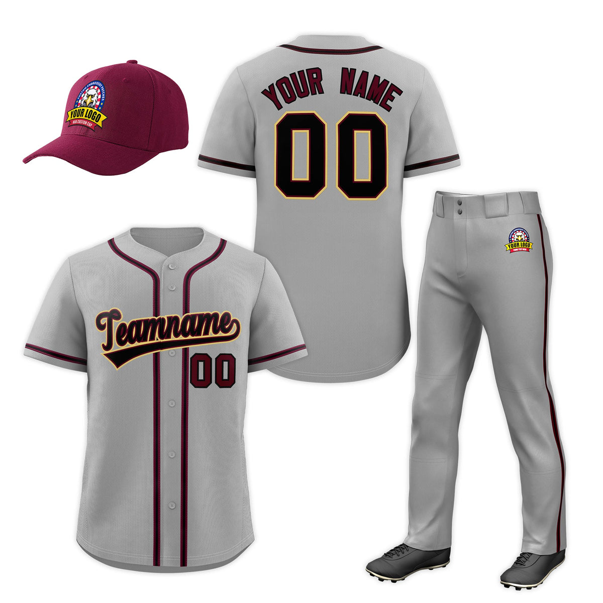 Custom Gray Crimson Classic Style  Baseball Uniform Jersey/Pants/Hat Package For Team |KXKSHOP