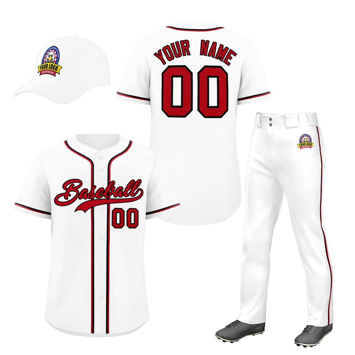Custom White Red Classic Style  Baseball Uniform Jersey/Pants/Hat Package For Team |KXKSHOP