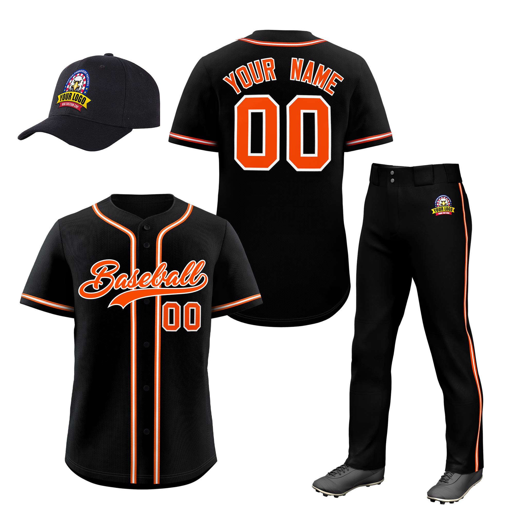 Custom Black Orange Classic Style  Baseball Uniform Jersey/Pants/Hat Package For Team |KXKSHOP