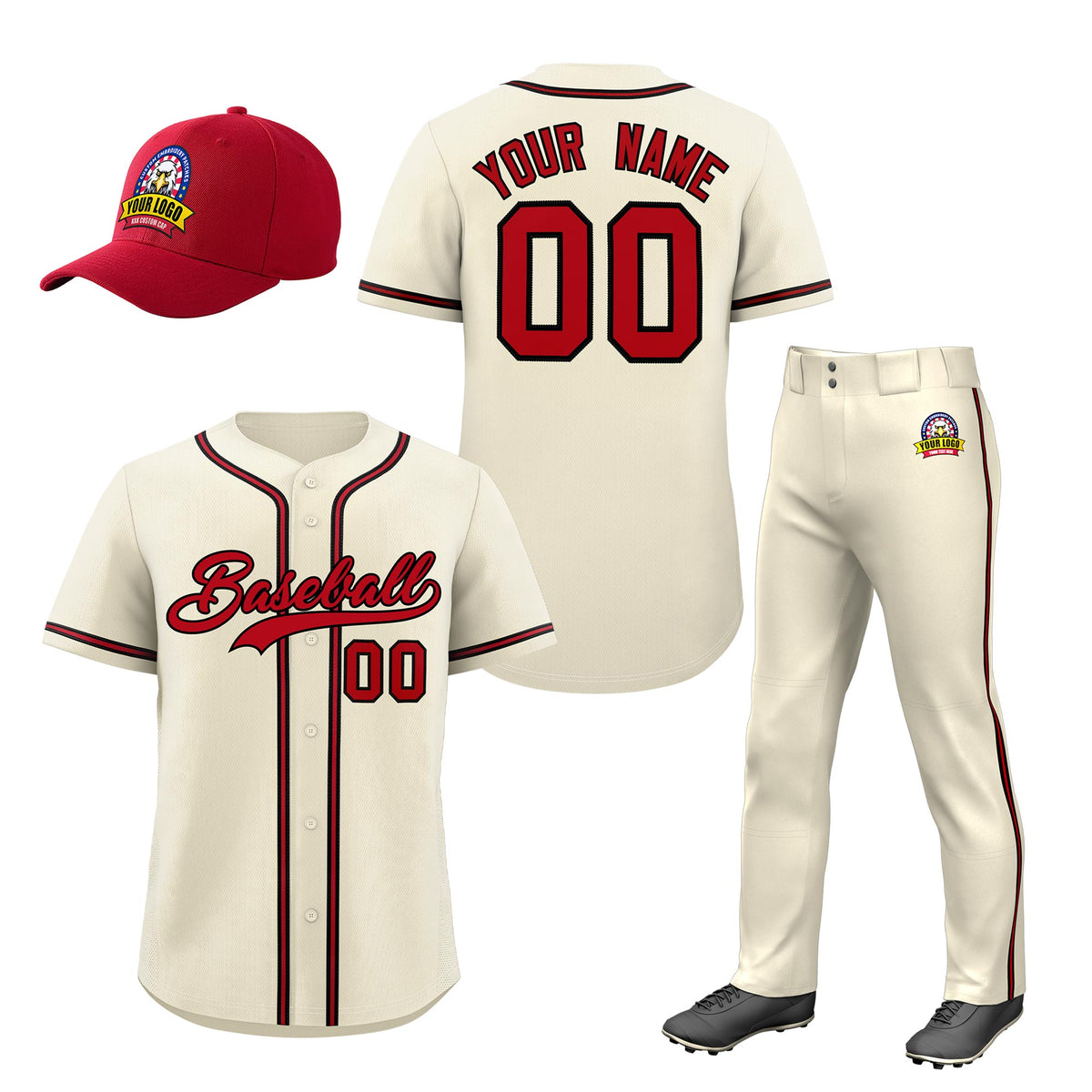 Custom Cream Red Classic Style  Baseball Uniform Jersey/Pants/Hat Package For Team |KXKSHOP