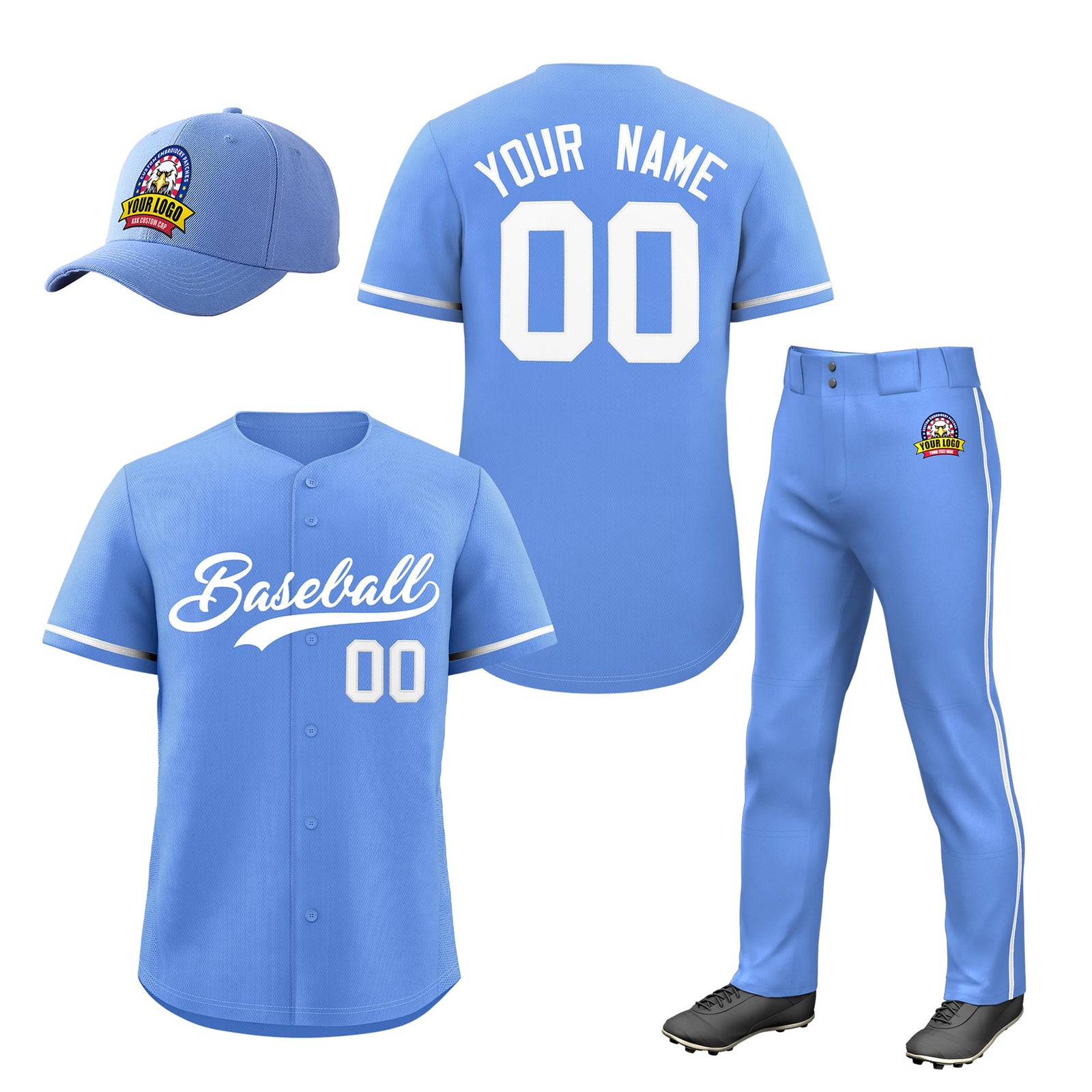 Custom Light Blue White Classic Style  Baseball Uniform Jersey/Pants/Hat Package For Team |KXKSHOP