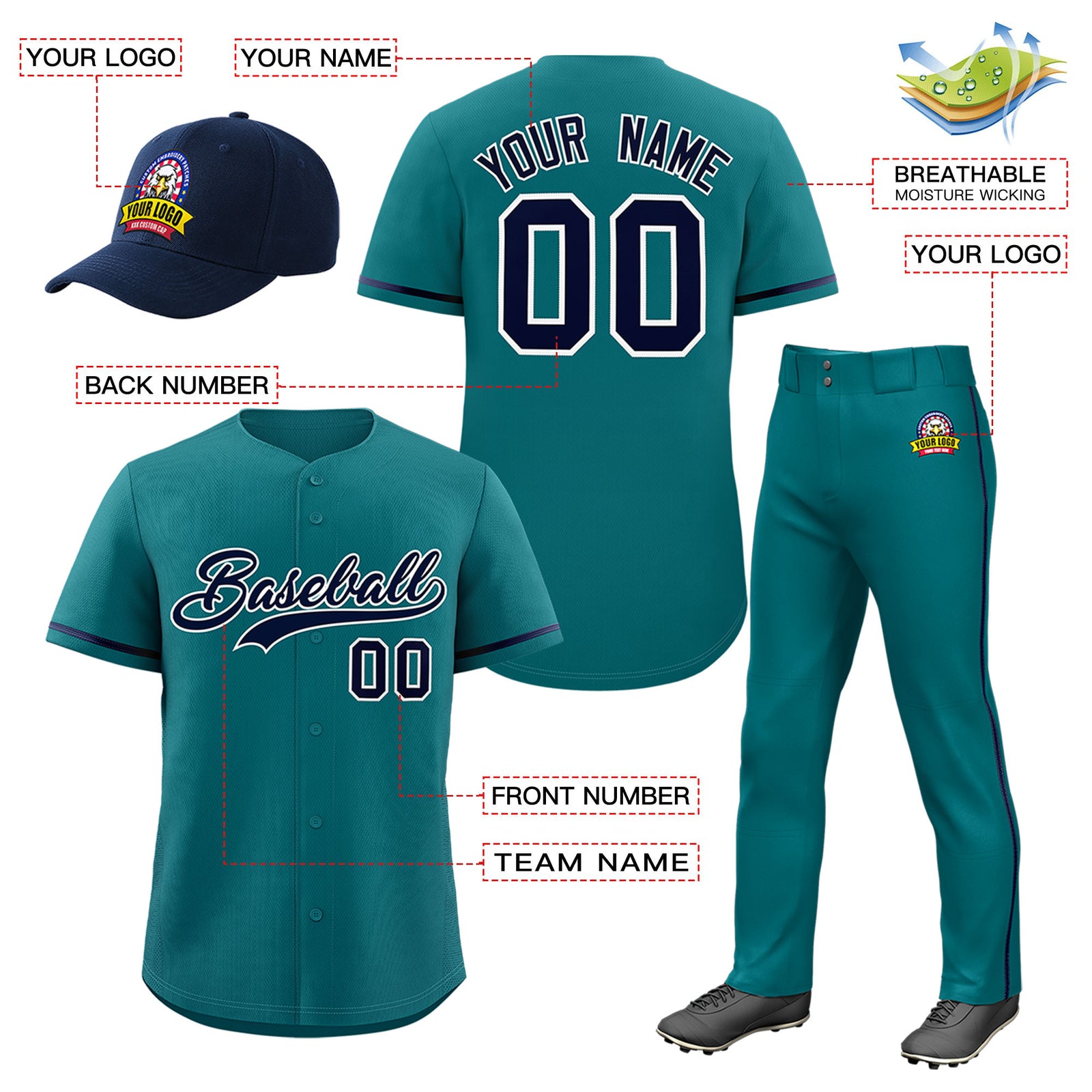 Custom Teal Navy Classic Style  Baseball Uniform Jersey/Pants/Hat Package For Team |KXKSHOP