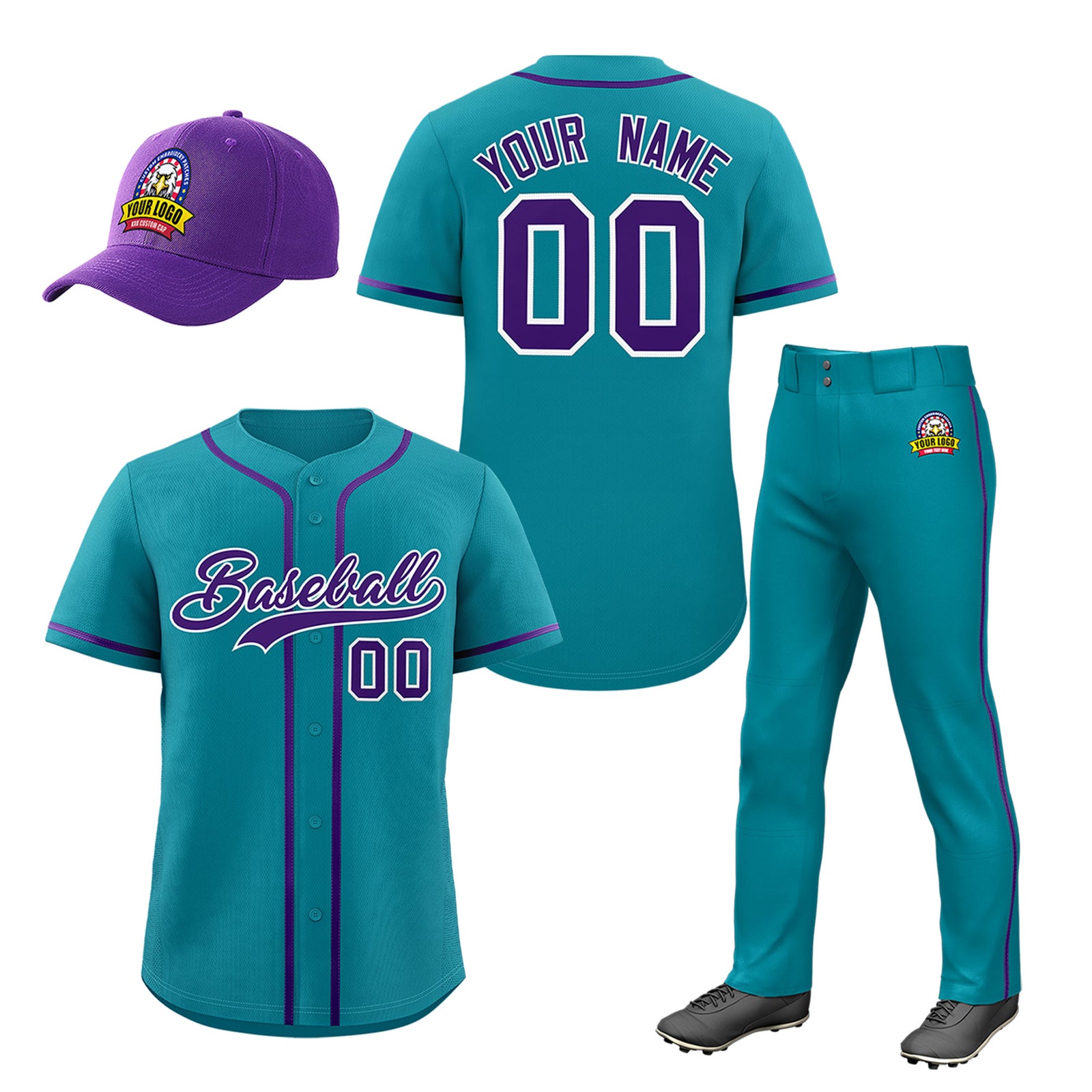 Custom Teal Purple Classic Style  Baseball Uniform Jersey/Pants/Hat Package For Team |KXKSHOP