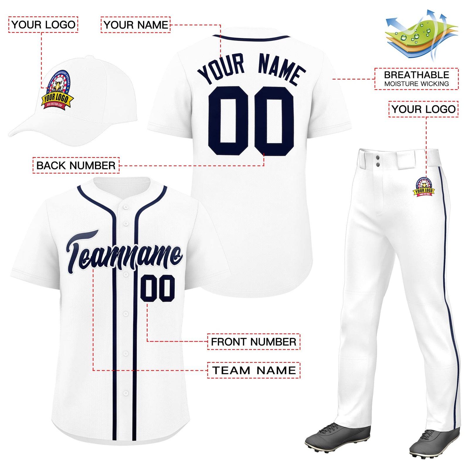 Custom White Navy Classic Style  Baseball Uniform Jersey/Pants/Hat Package For Team |KXKSHOP