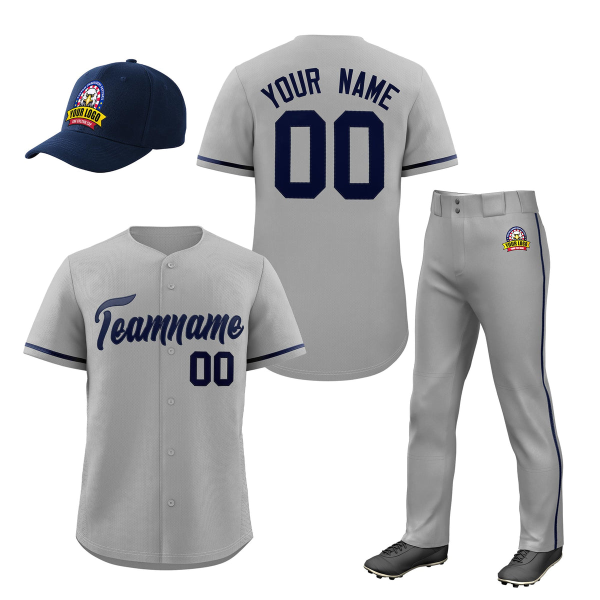 Custom Gray Navy Classic Style  Baseball Uniform Jersey/Pants/Hat Package For Team |KXKSHOP