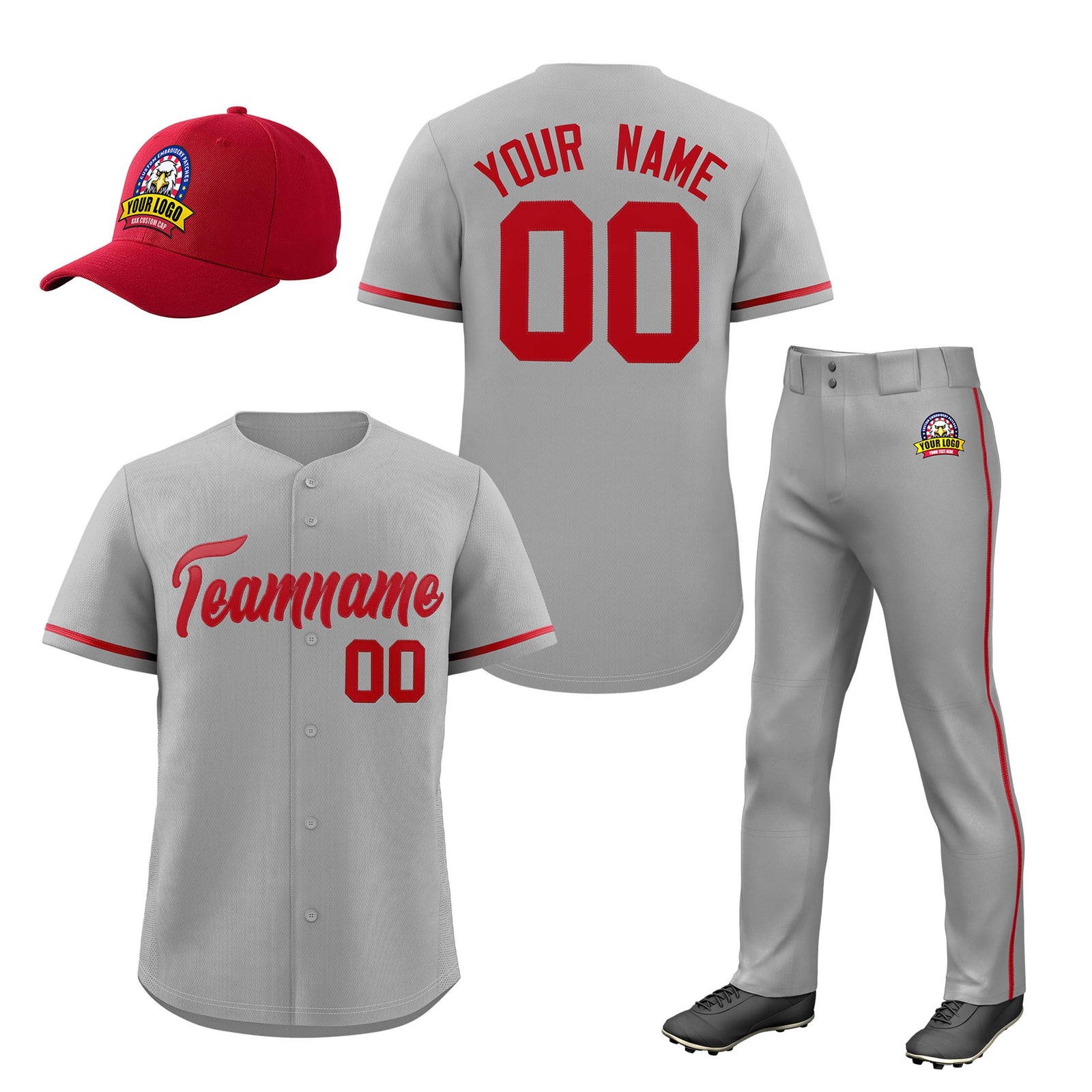 Custom Gray Red Classic Style  Baseball Uniform Jersey/Pants/Hat Package For Team |KXKSHOP