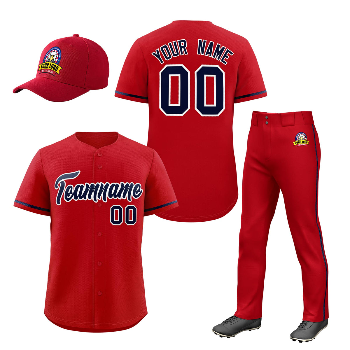 Custom Red Navy Classic Style  Baseball Uniform Jersey/Pants/Hat Package For Team |KXKSHOP