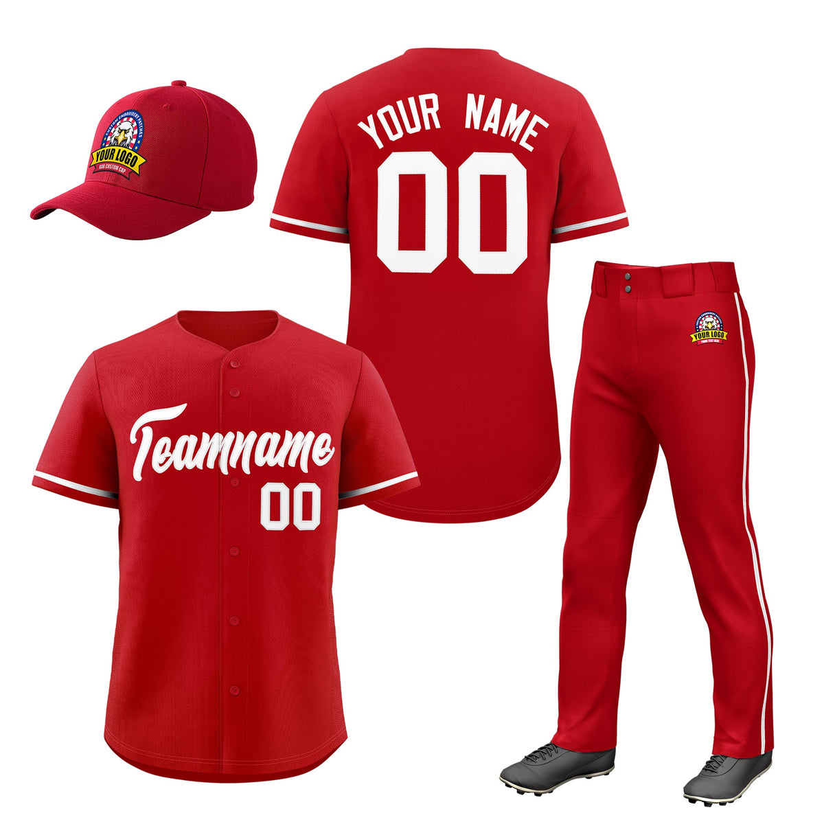 Custom Red White Classic Style  Baseball Uniform Jersey/Pants/Hat Package For Team |KXKSHOP