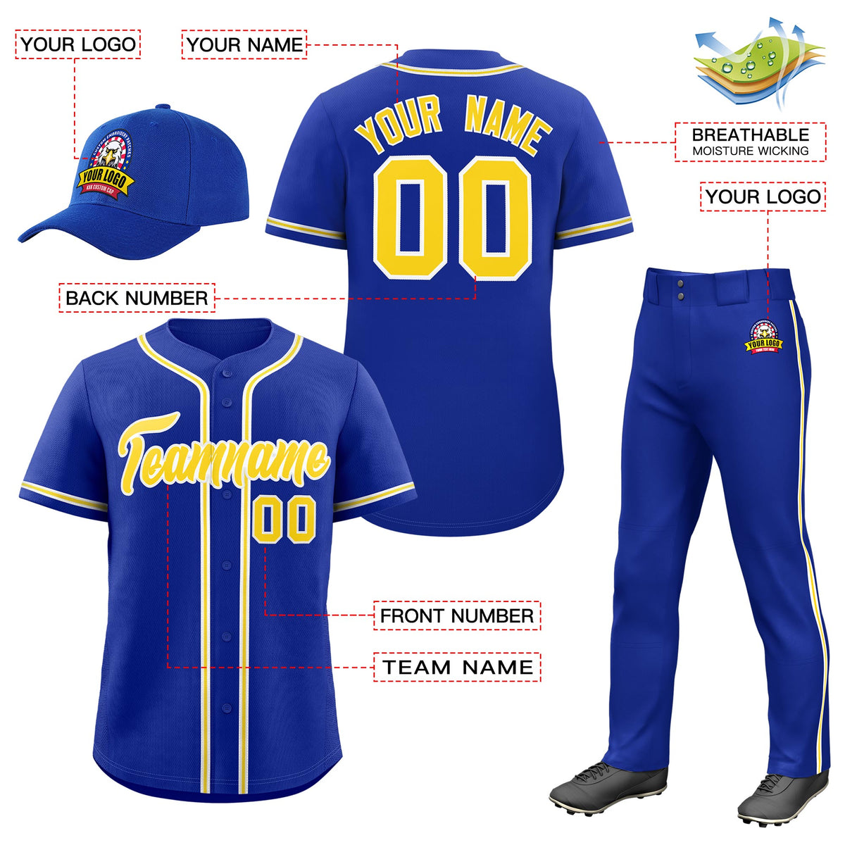 Custom Royal Blue Gold Classic Style  Baseball Uniform Jersey/Pants/Hat Package For Team |KXKSHOP