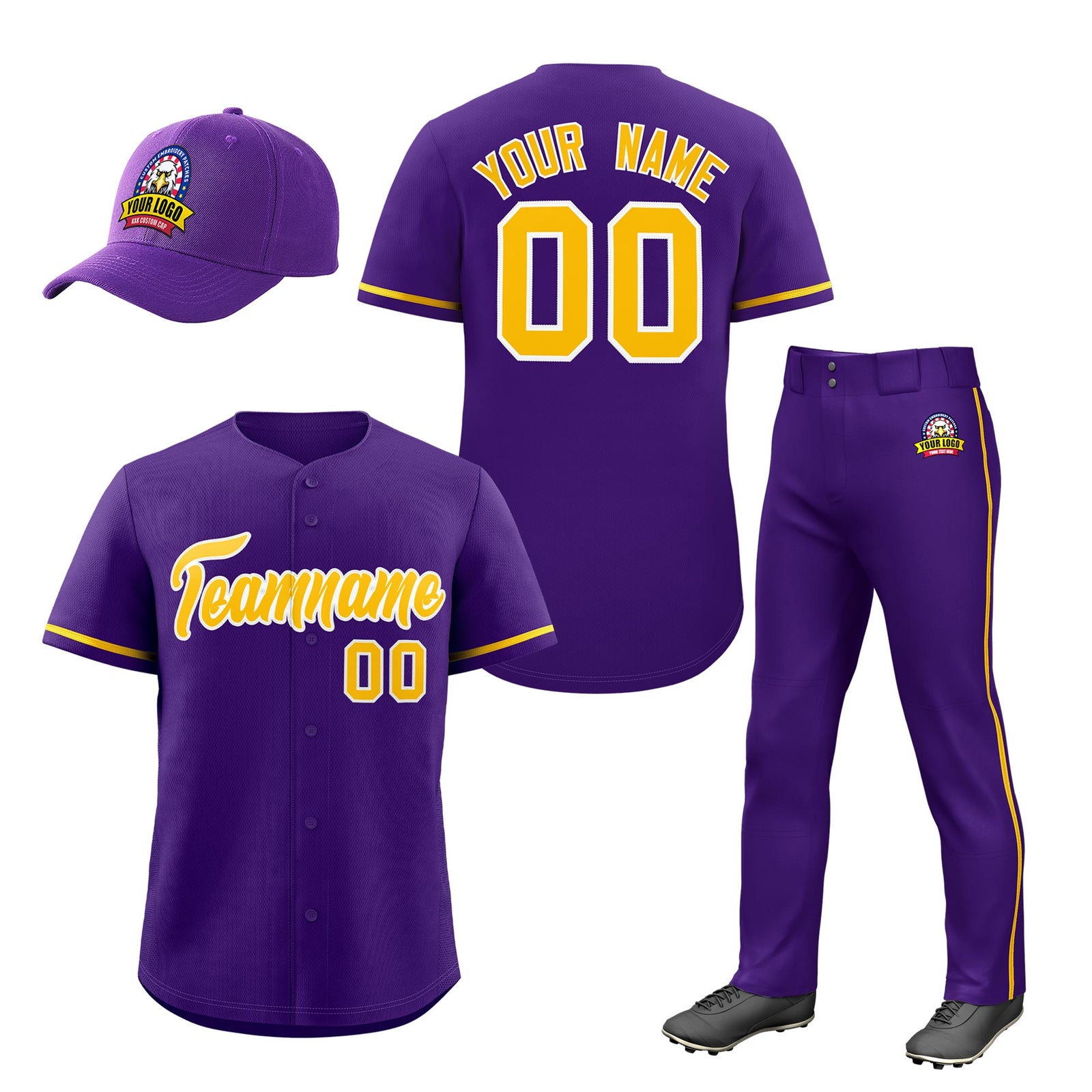 Custom Purple Gold Classic Style  Baseball Uniform Jersey/Pants/Hat Package For Team |KXKSHOP