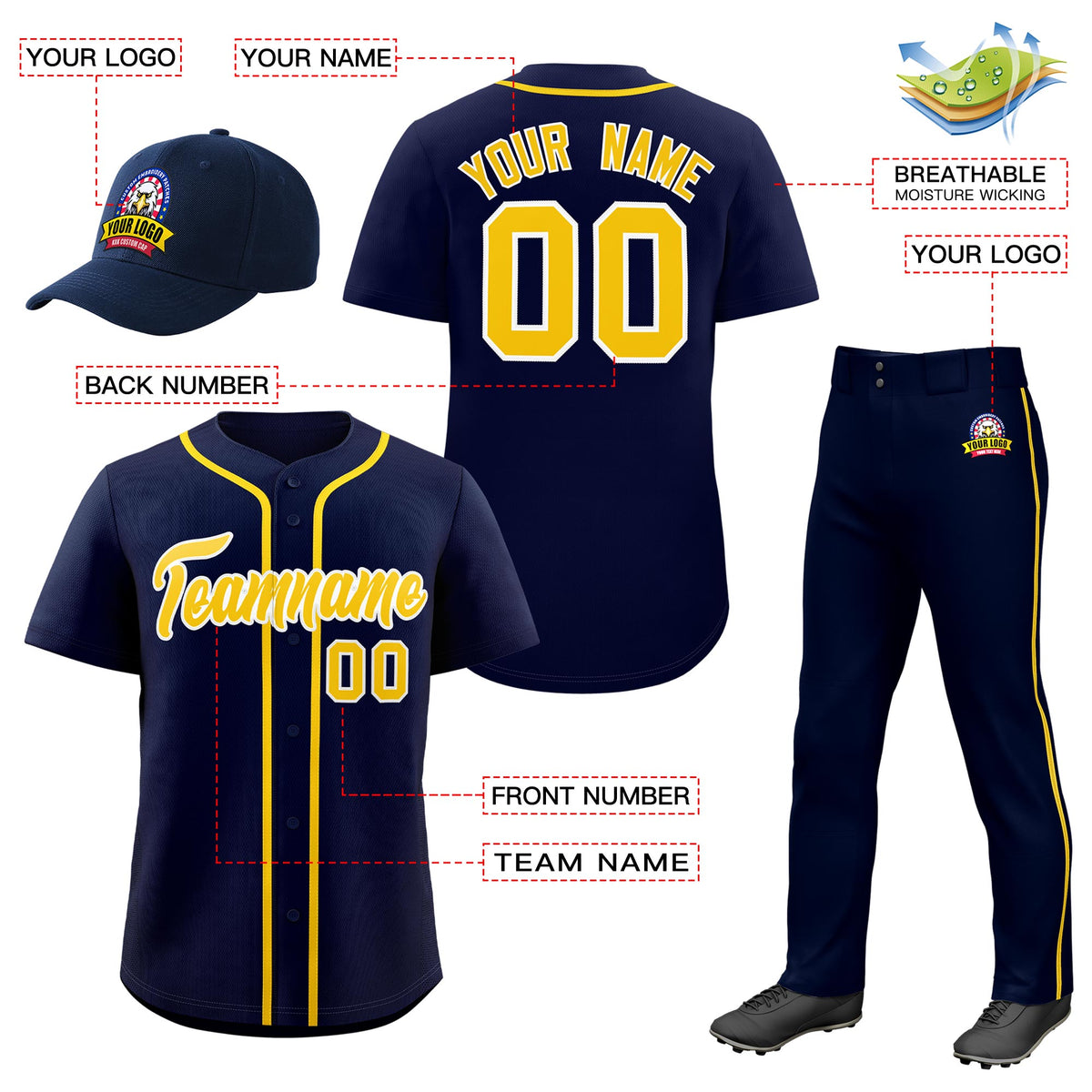 Custom Navy Gold Classic Style  Baseball Uniform Jersey/Pants/Hat Package For Team |KXKSHOP