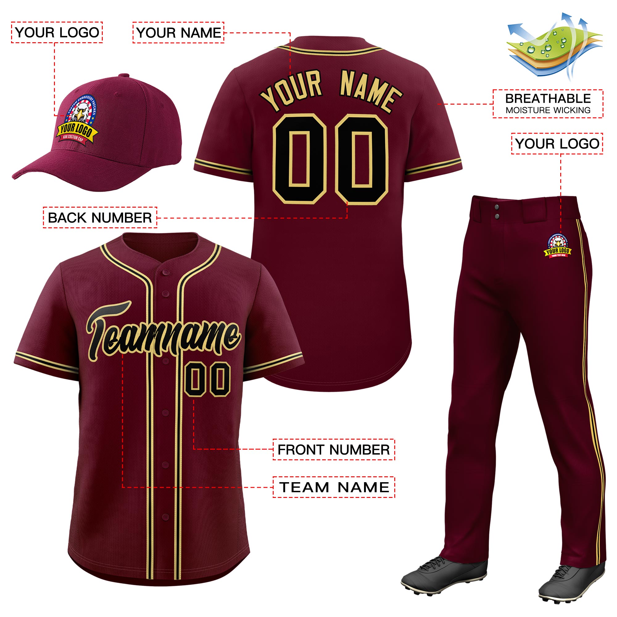 Custom Crimson Black Classic Style  Baseball Uniform Jersey/Pants/Hat Package For Team |KXKSHOP