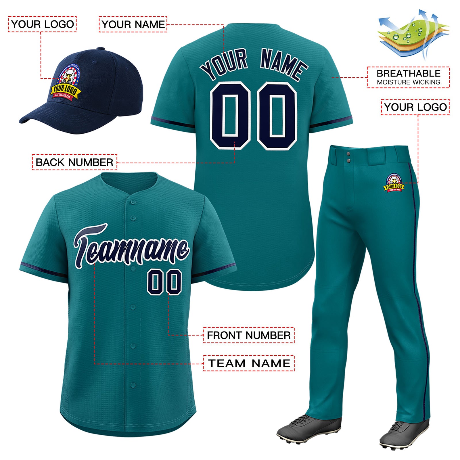 Custom Teal Navy Classic Style  Baseball Uniform Jersey/Pants/Hat Package For Team |KXKSHOP