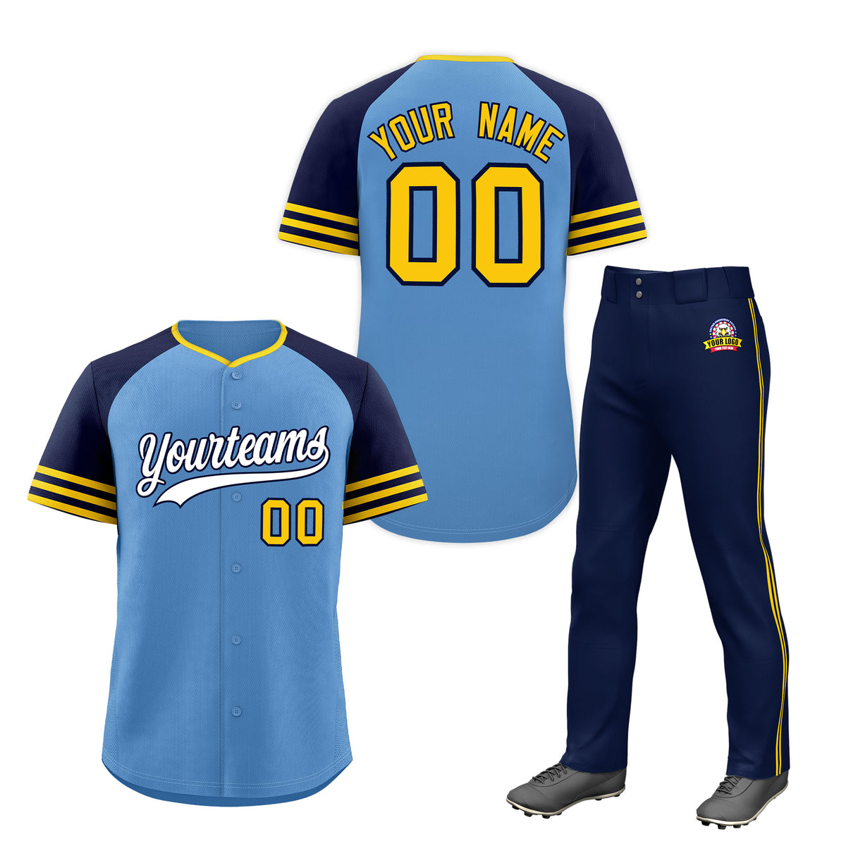 Custom Light Blue Navy Classic Style  Baseball Uniform Jersey/Pants Package For Team