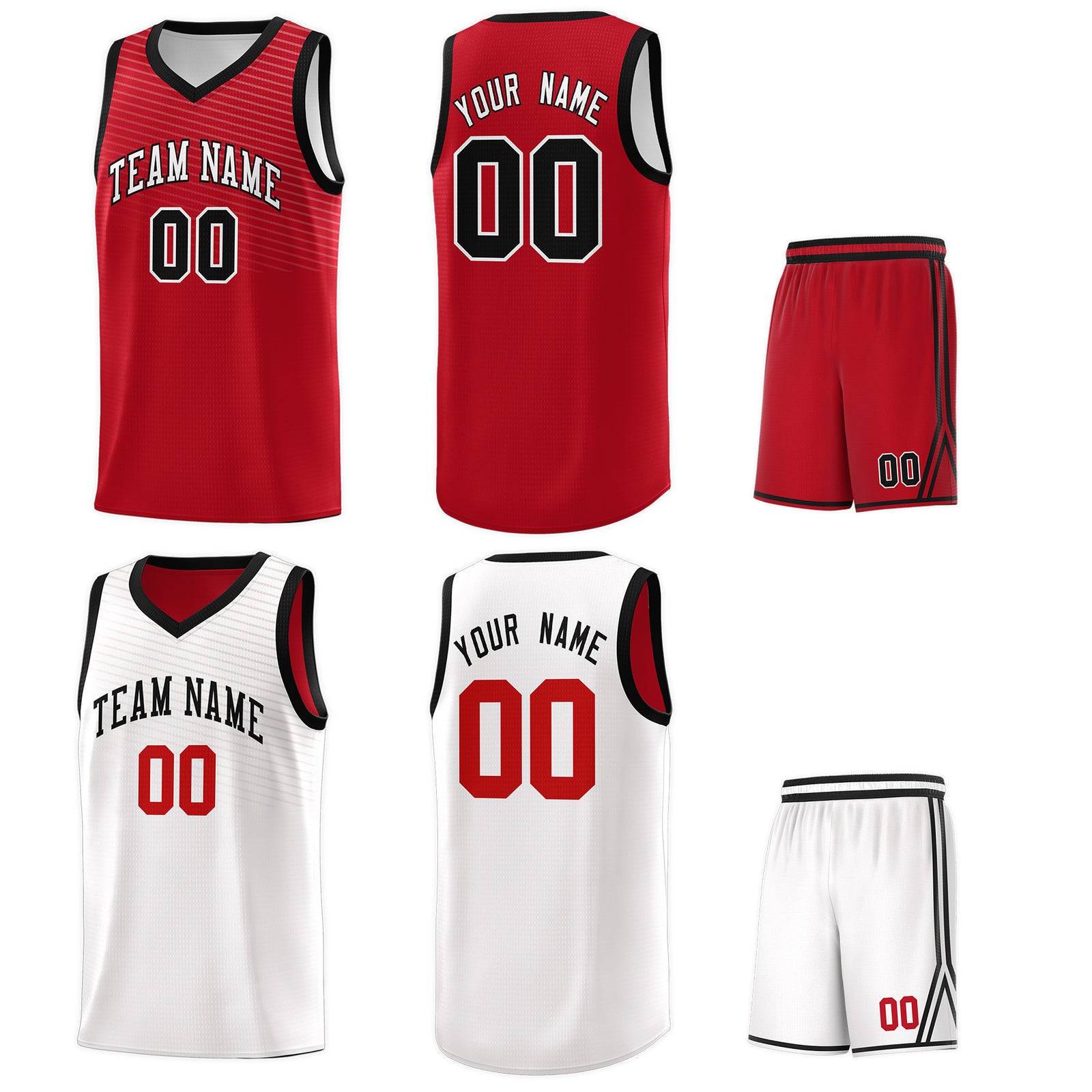 Custom Red White Chest Slash Patttern Double Side Sports Uniform Basketball Jersey