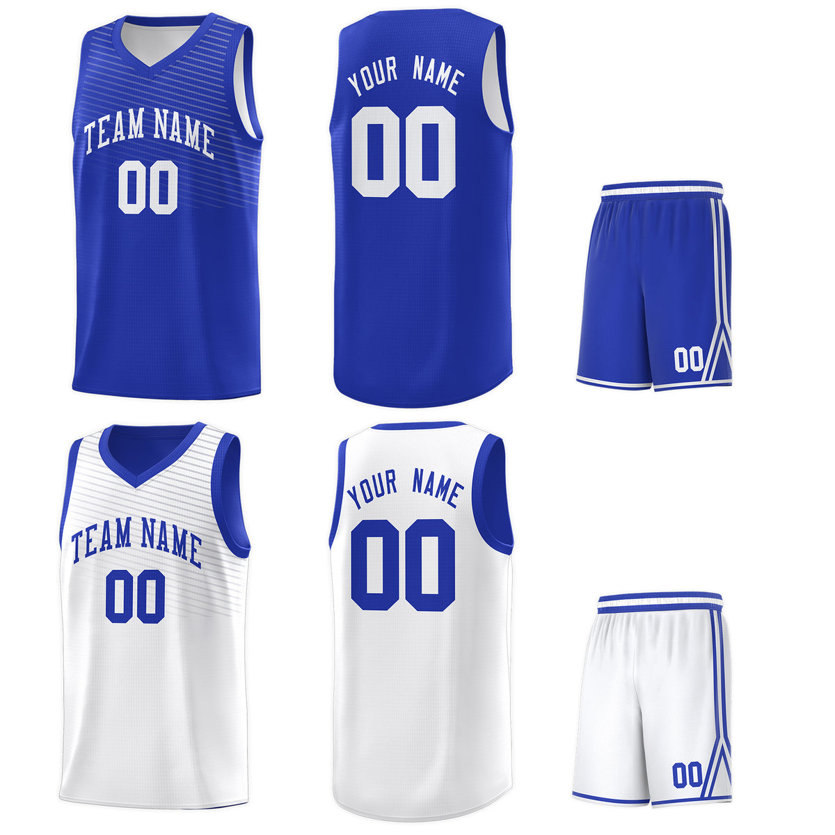 Custom Royal White Chest Slash Patttern Double Side Sports Uniform Basketball Jersey