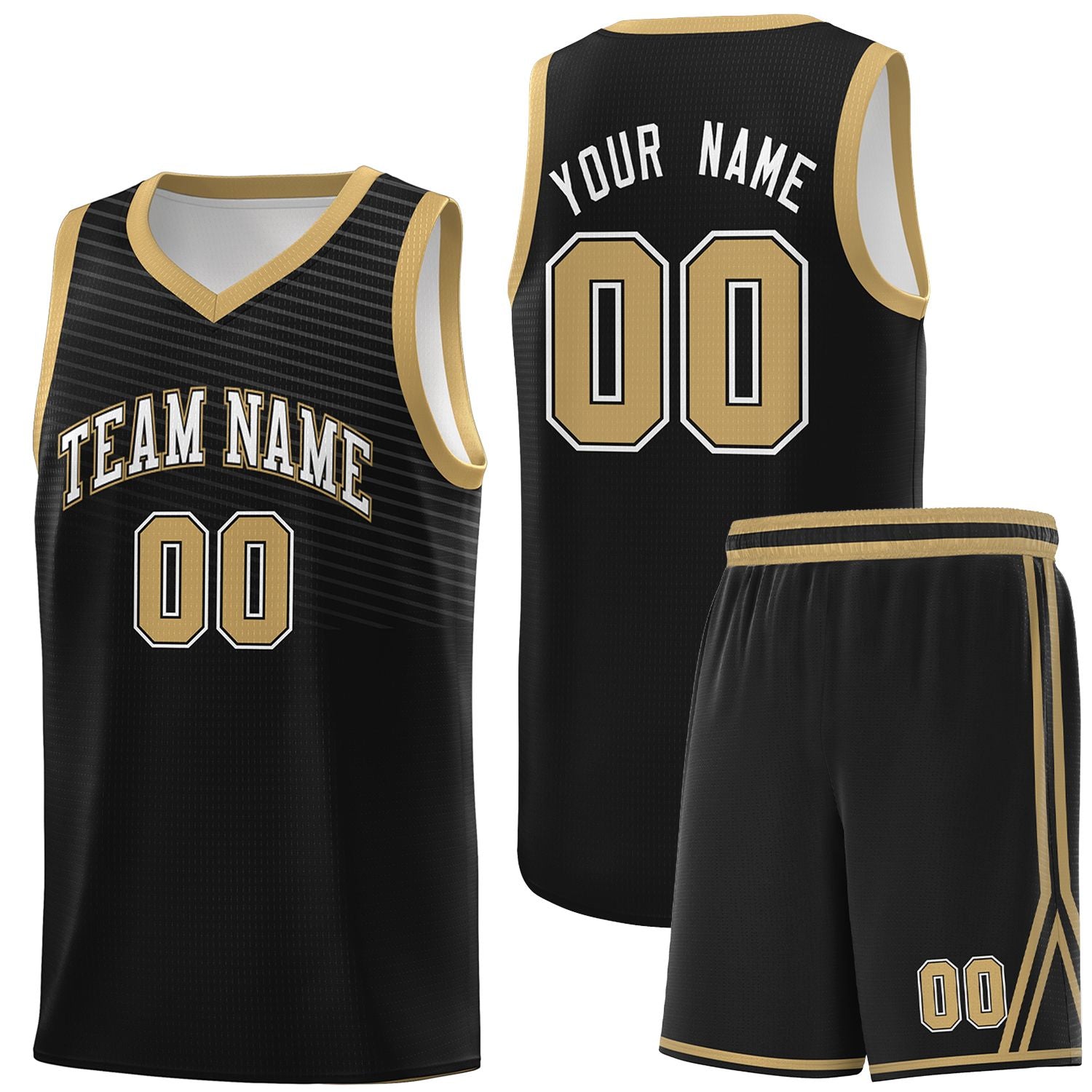 Custom Black Old Gold Chest Slash Patttern Sports Uniform Basketball Jersey