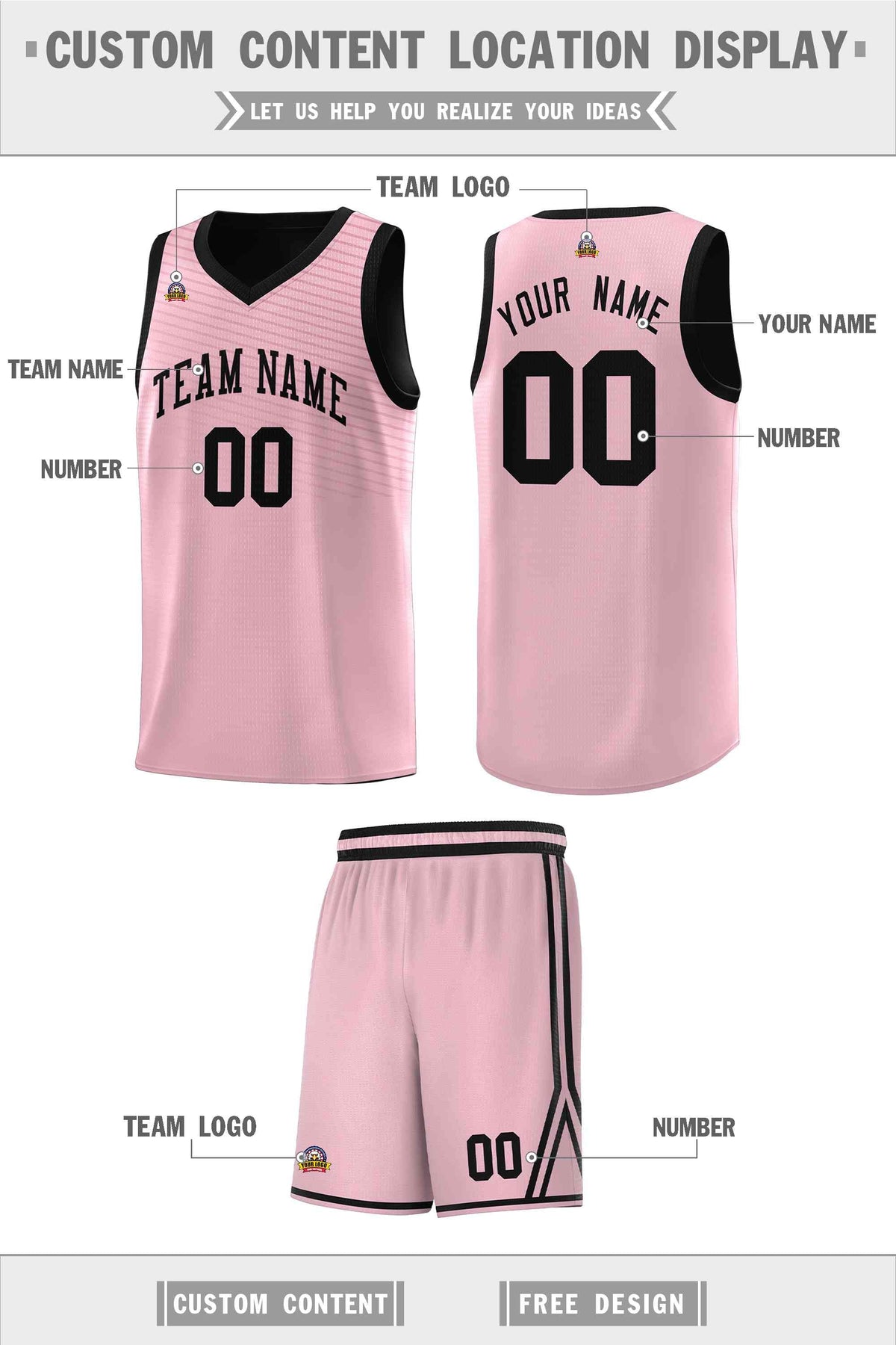 Custom Pink Black Chest Slash Patttern Sports Uniform Basketball Jersey