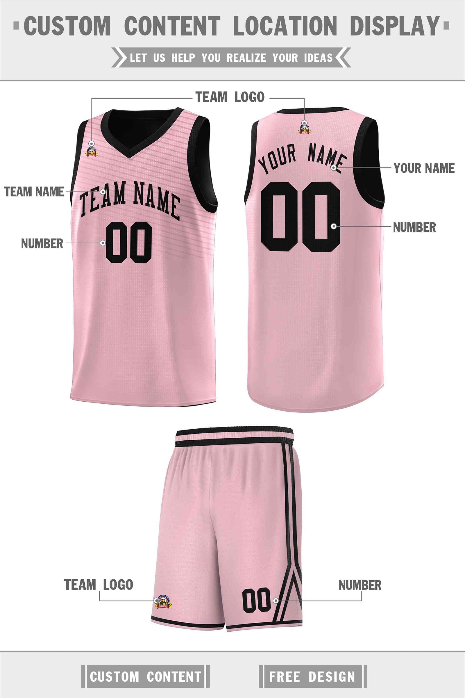 Custom Pink Black Chest Slash Patttern Sports Uniform Basketball Jersey